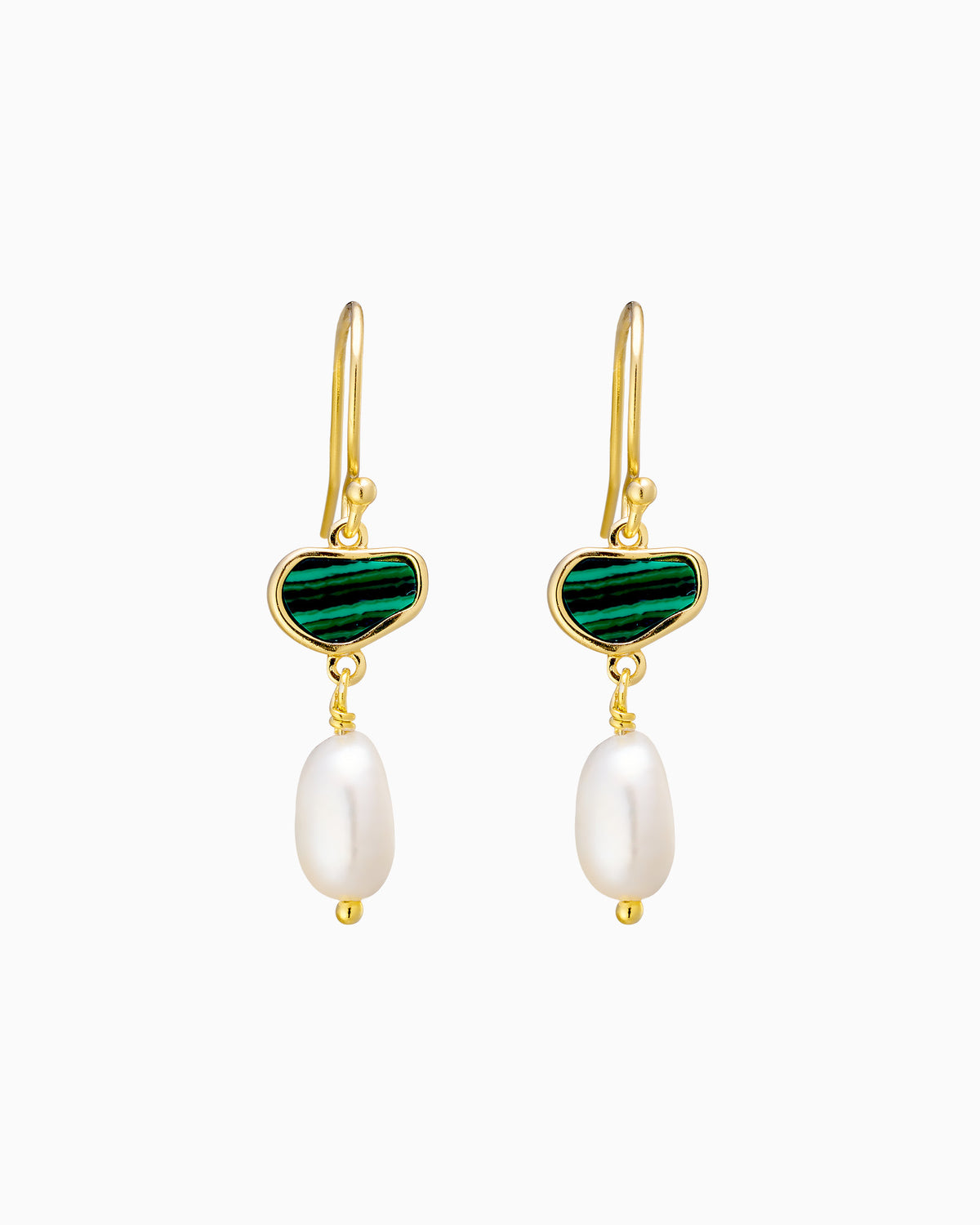 Prism 14k Gold Vermeil Malachite/Freshwater Pearl Hook Earrings