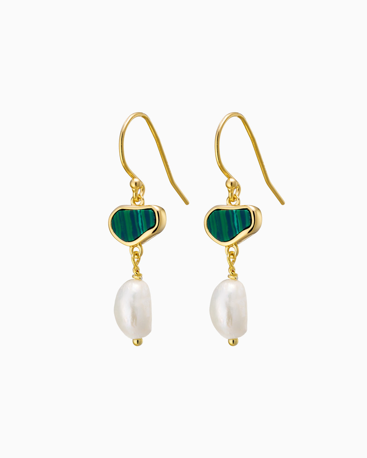 Prism 14k Gold Vermeil Malachite/Freshwater Pearl Hook Earrings