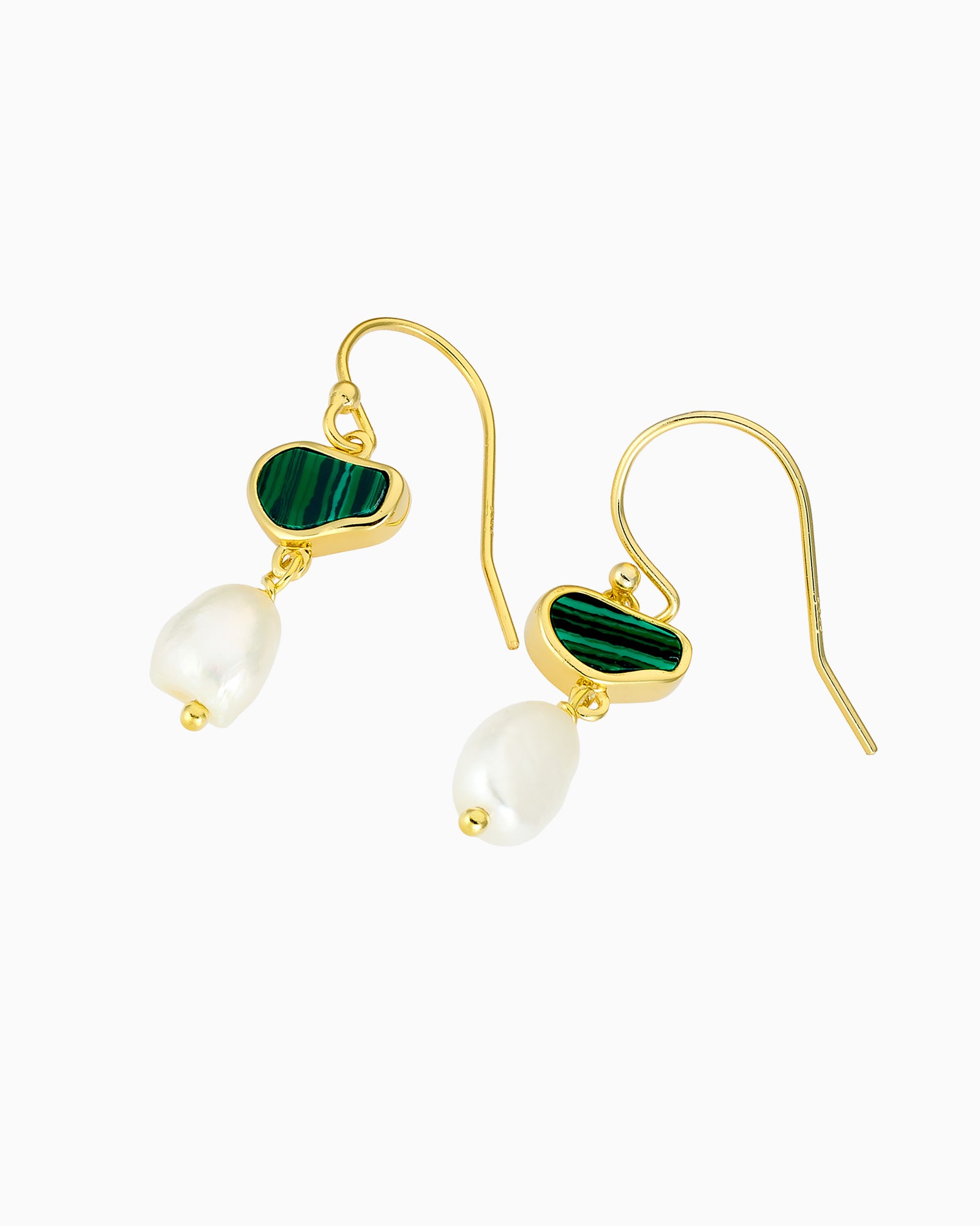 Prism 14k Gold Vermeil Malachite/Freshwater Pearl Hook Earrings