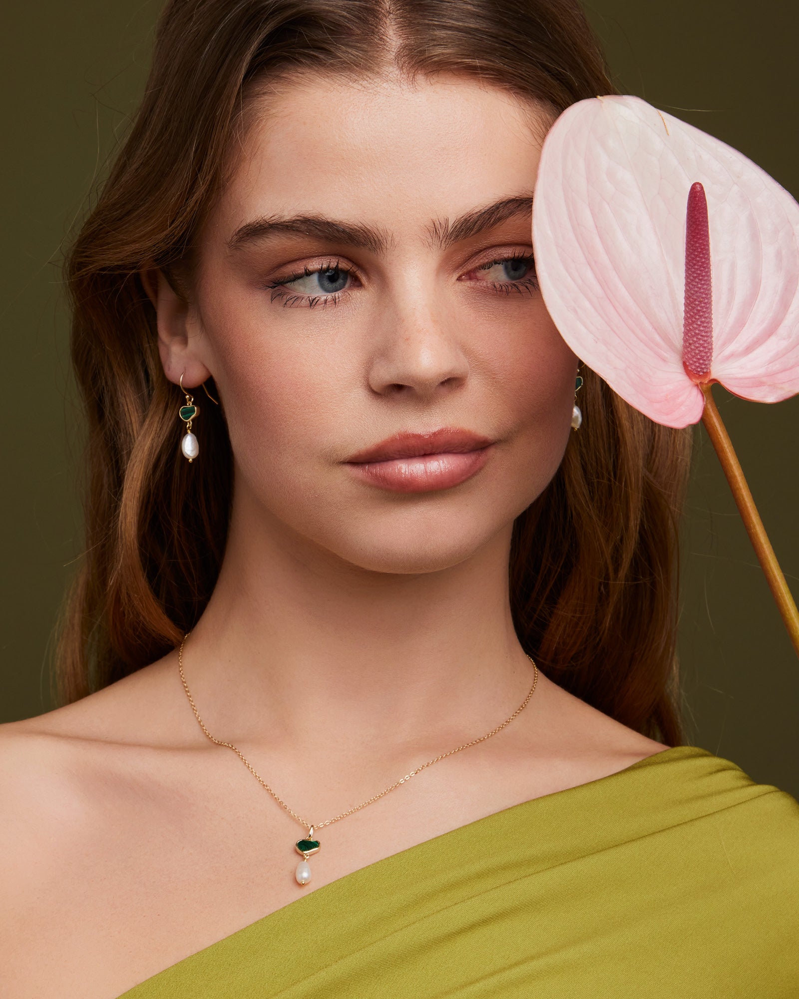 Prism 14k Gold Vermeil Malachite/Freshwater Pearl Hook Earrings