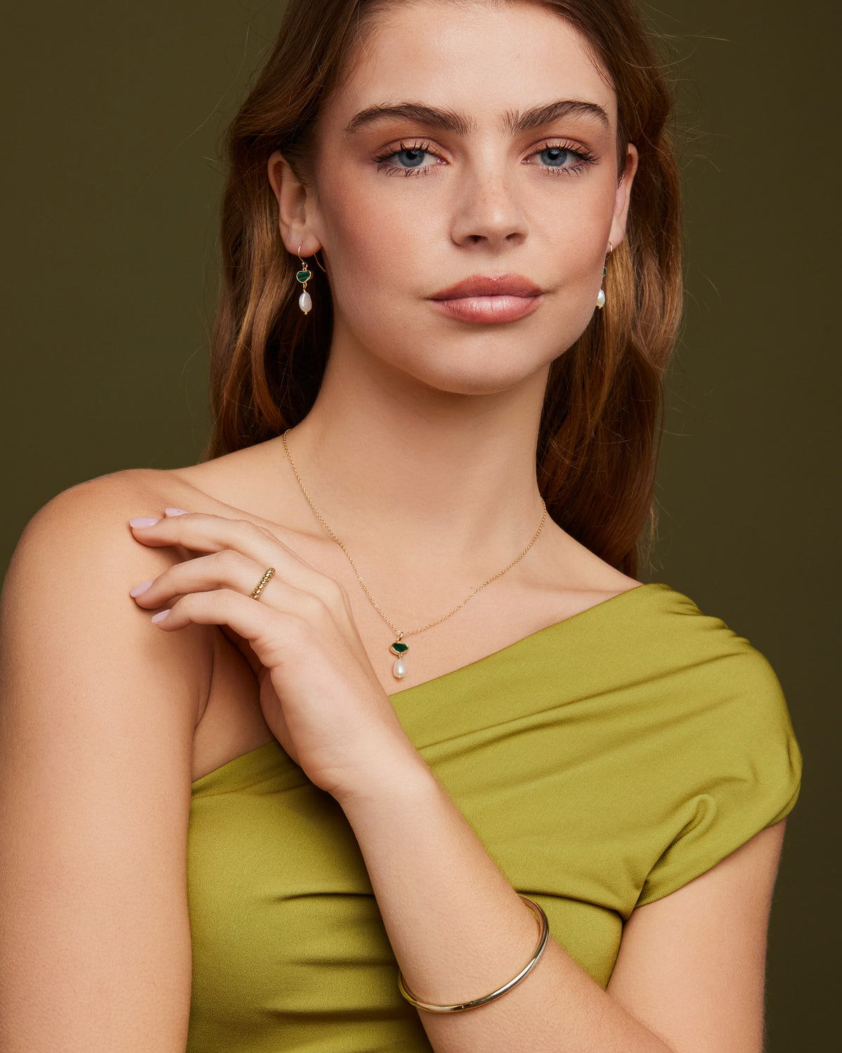 Prism 14k Gold Vermeil Malachite/Freshwater Pearl Hook Earrings