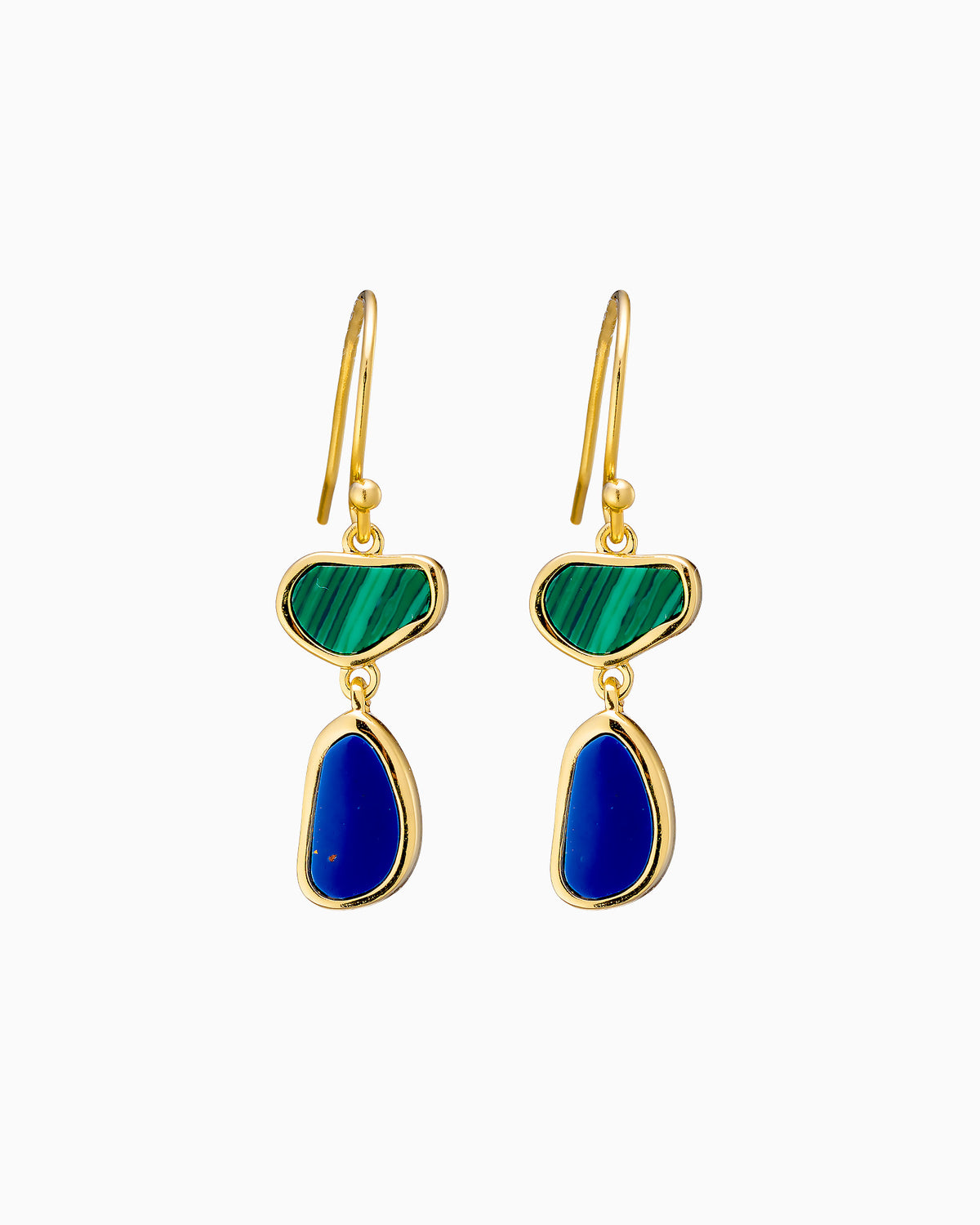 Prism 14k Gold Vermeil Malachite/Lapis Hook Earrings