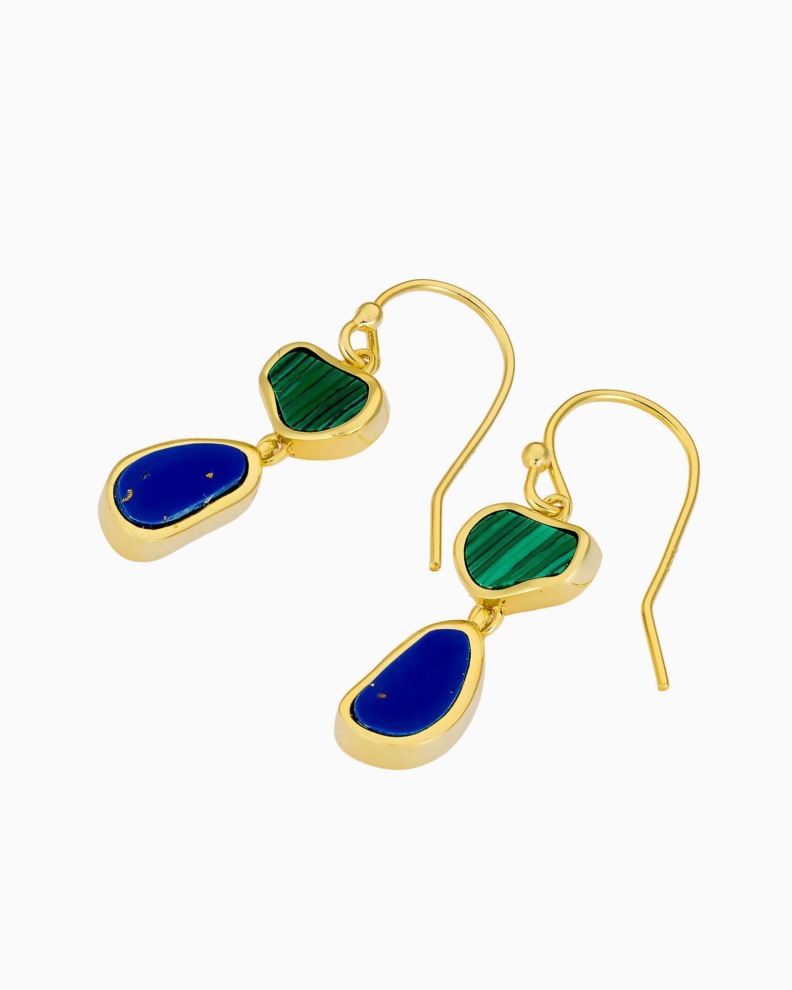 Prism 14k Gold Vermeil Malachite/Lapis Hook Earrings