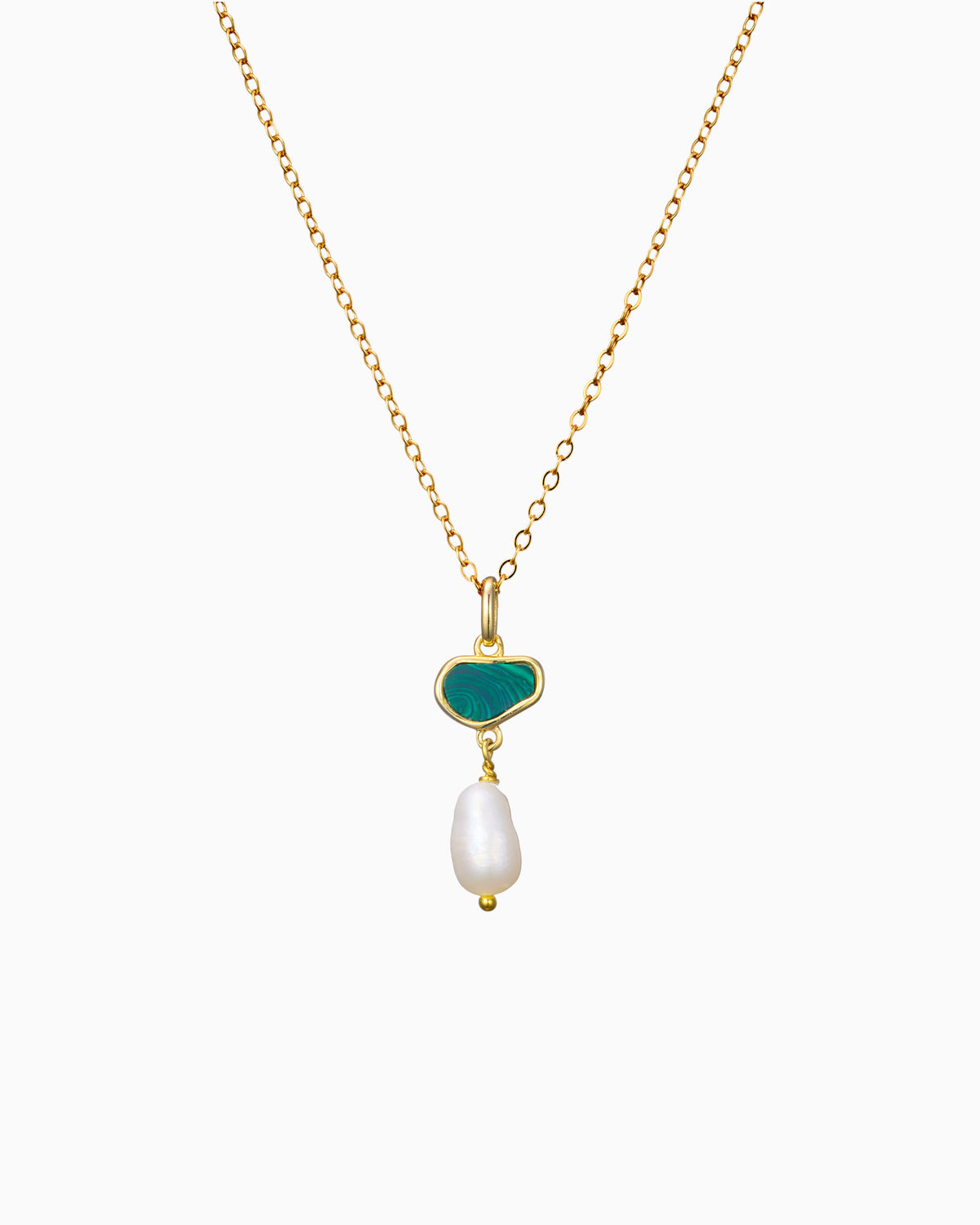 Prism 14k Gold Vermeil Malachite/Freshwater Pearl Drop Necklace