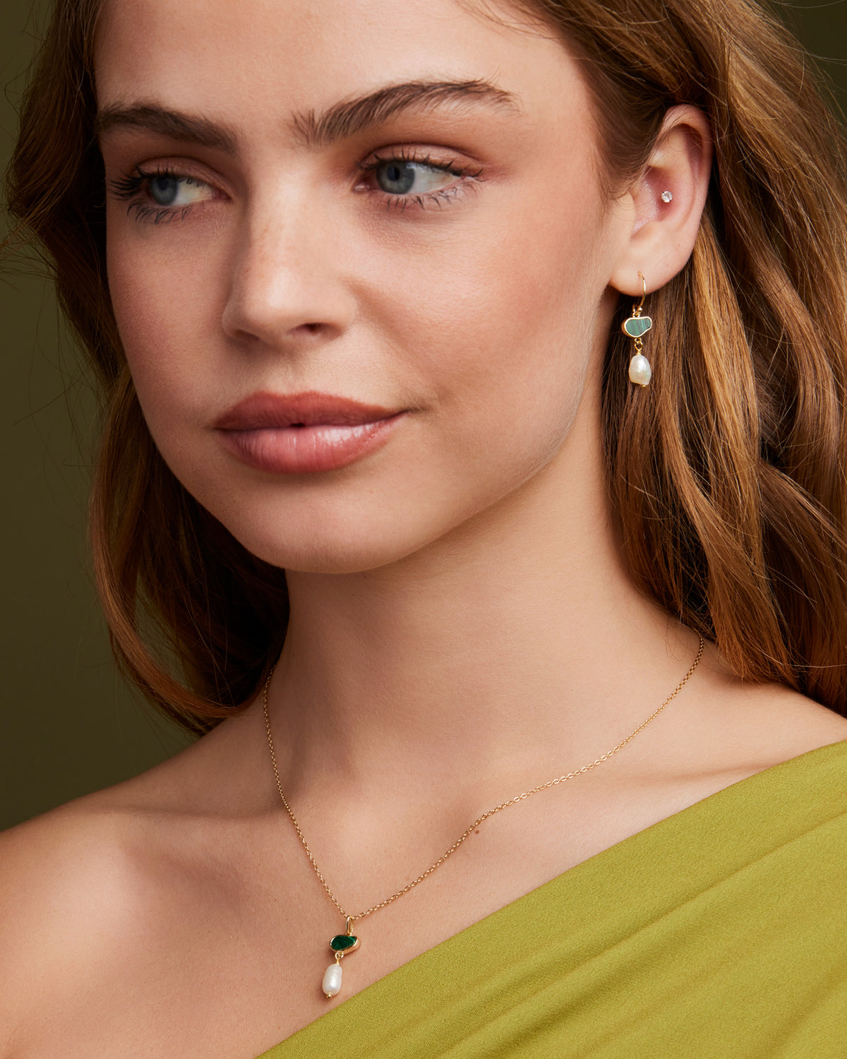 Prism 14k Gold Vermeil Malachite/Freshwater Pearl Drop Necklace