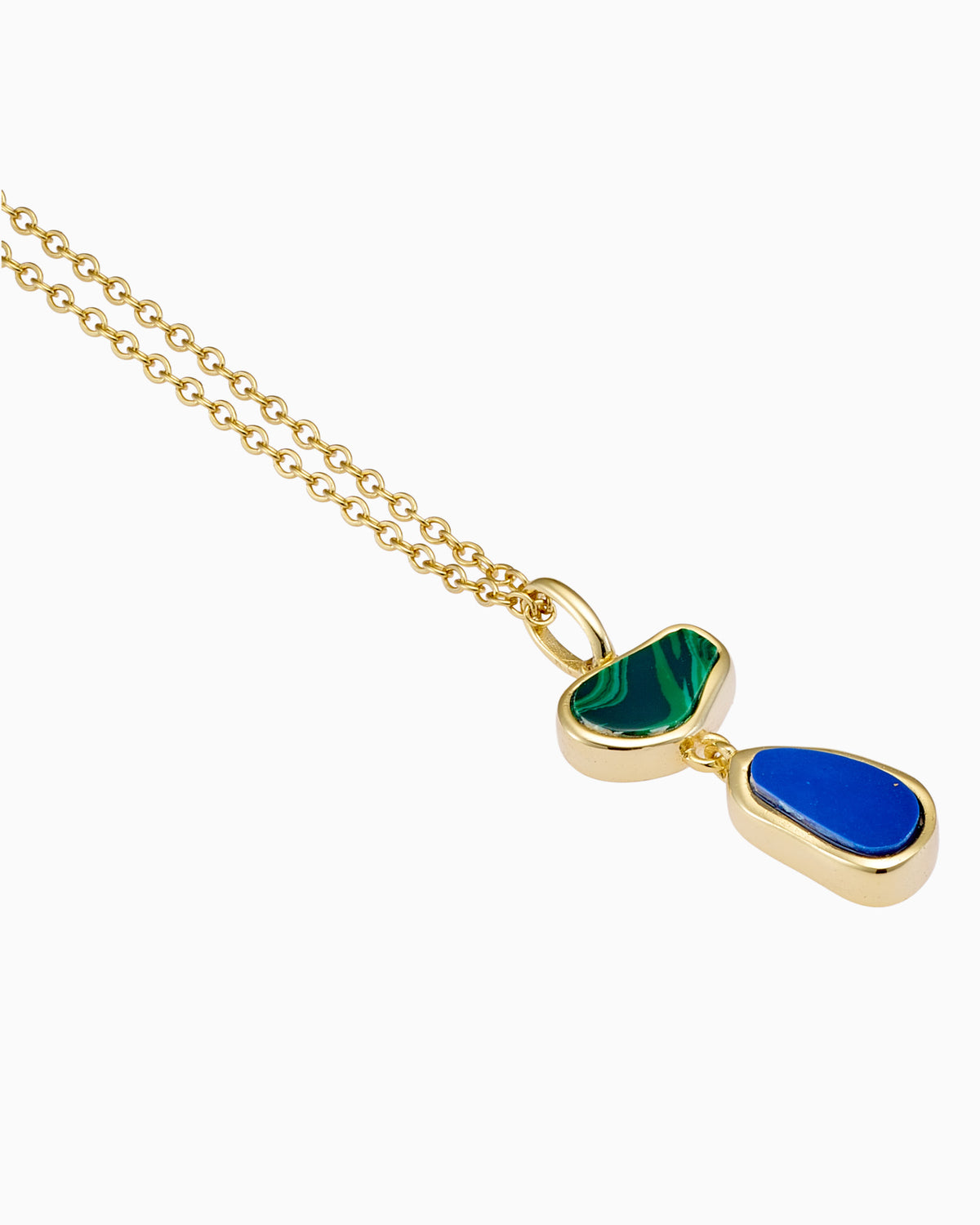 Prism 14k Gold Vermeil Malachite/Lapis Drop Necklace