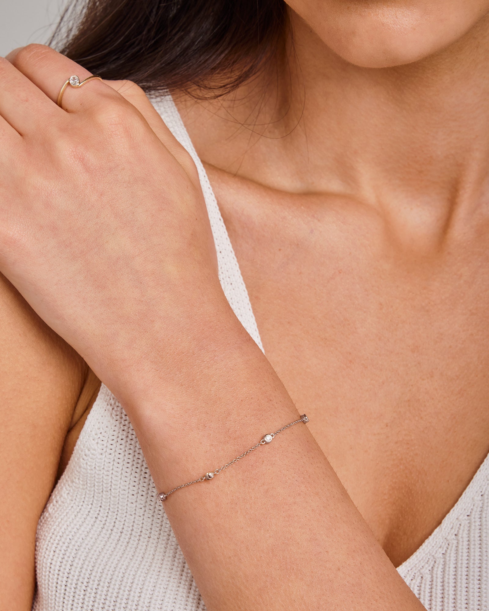 Signature 9K White Gold Lab Grown Diamond Station Bracelet