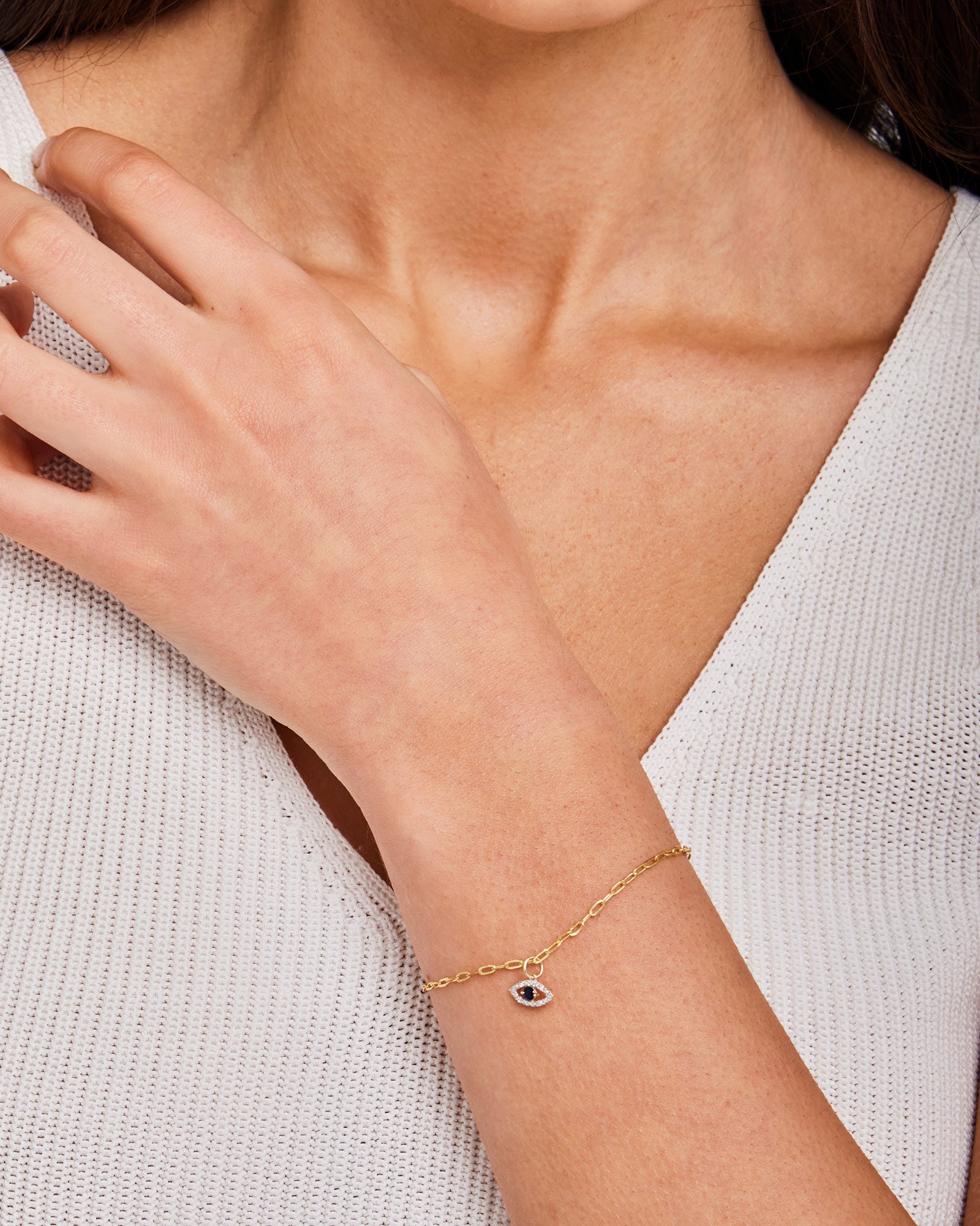 Signature 9K Gold Lab Grown Diamond Evil Eye Bracelet