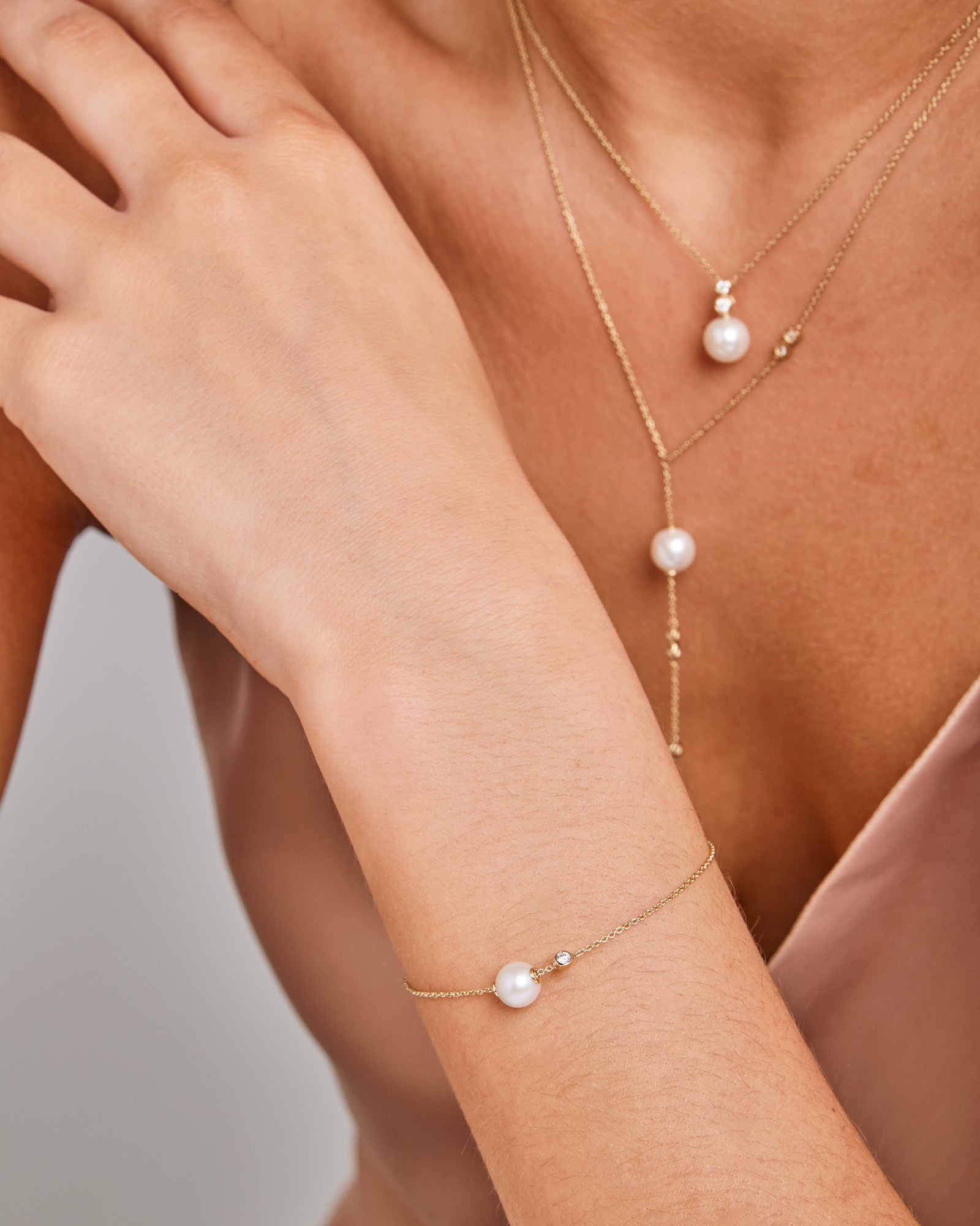 Eternal 9K Gold Lab Grown Diamond & Freshwater Pearl Bracelet