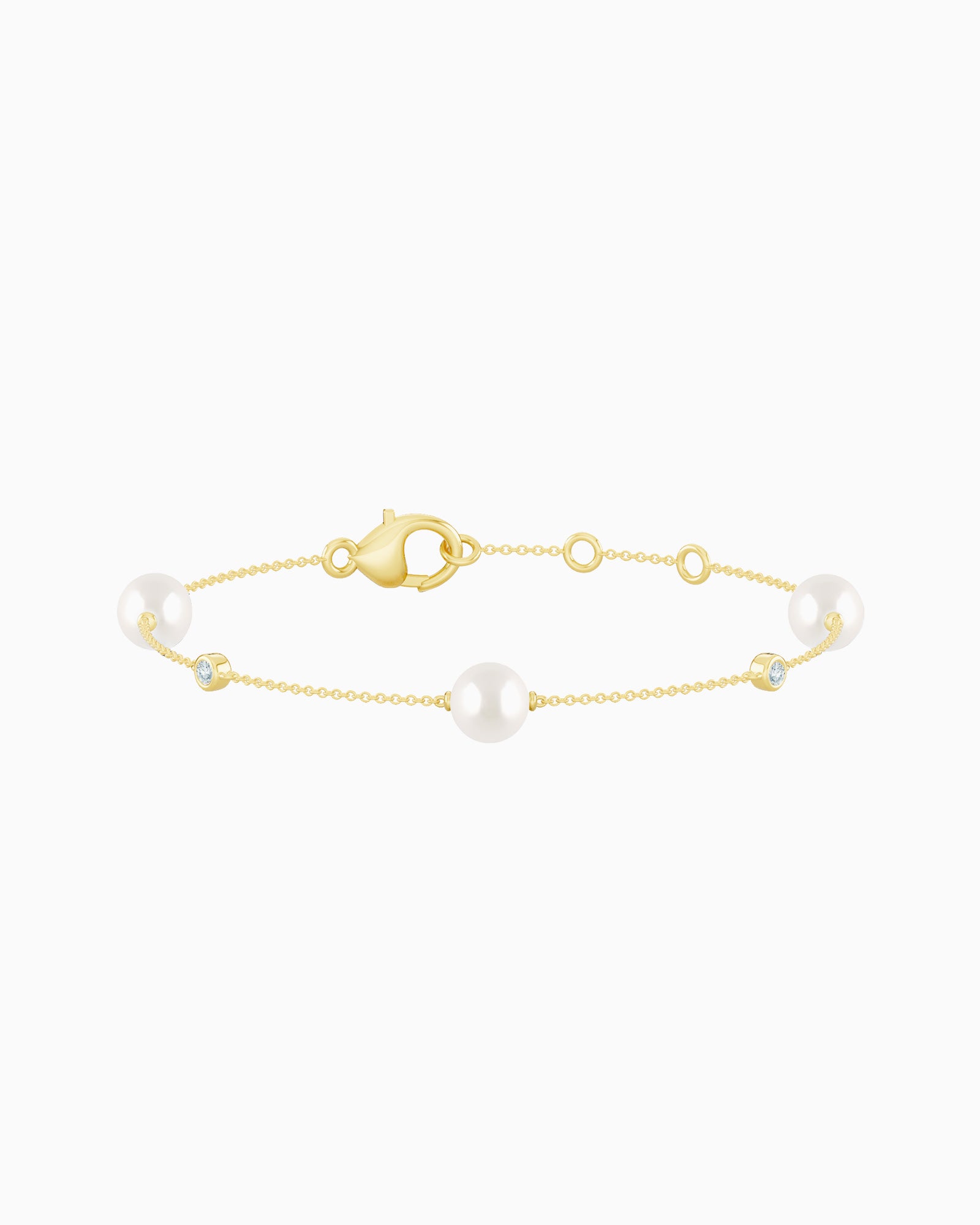 Eternal 9K Gold Intermittant Lab Grown Diamond & Freshwater Pearl Bracelet