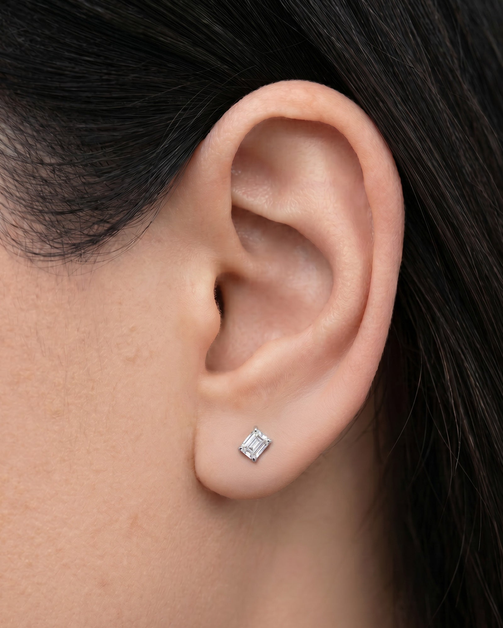 Signature 9K White Gold 0.50ct Radiant Lab Grown Diamond Claw Stud Earrings