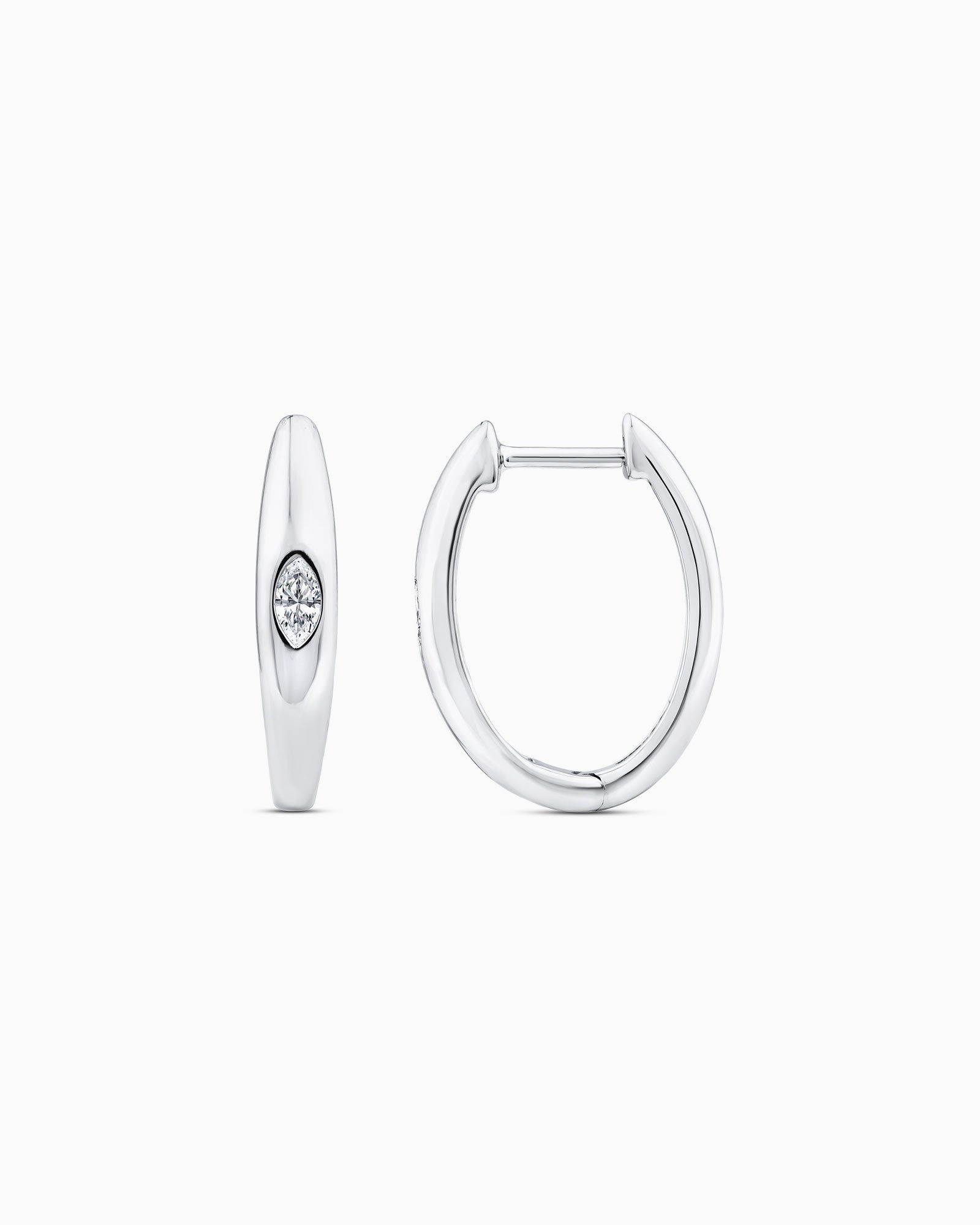 Flow 9K White Gold 0.12ct Marquise Lab Grown Diamond Tapered Huggie Earrings