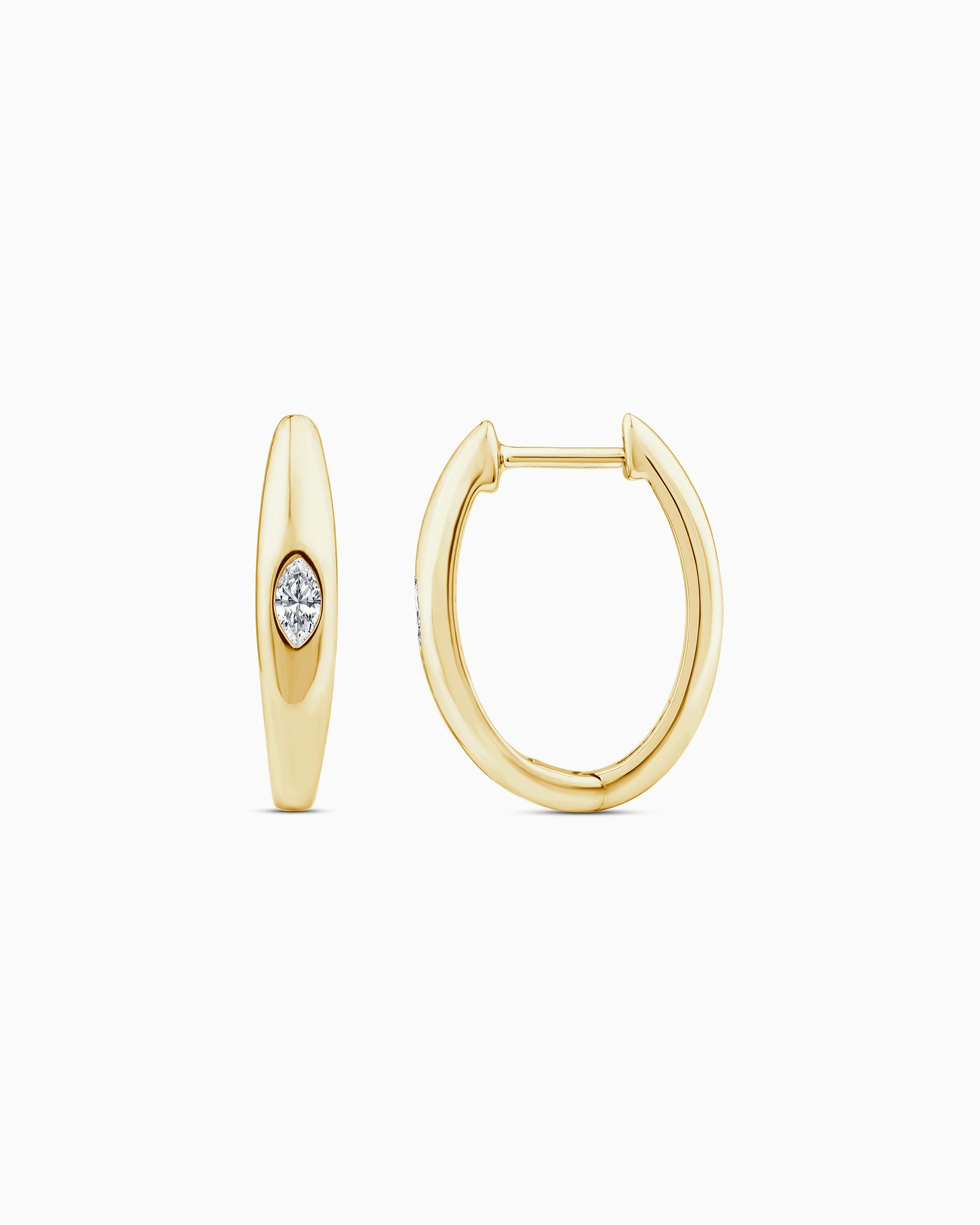 Flow 9K Gold 0.12ct Marquise Lab Grown Diamond Tapered Huggie Earrings