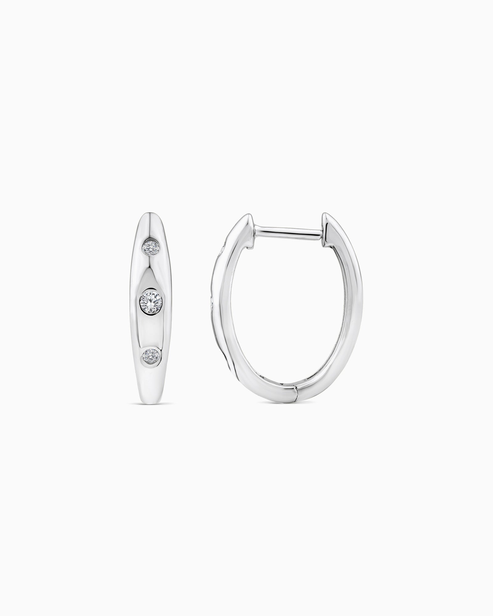 Flow 9K White Gold 0.10ct Lab Grown Diamond 3-Stone Huggie Earrings