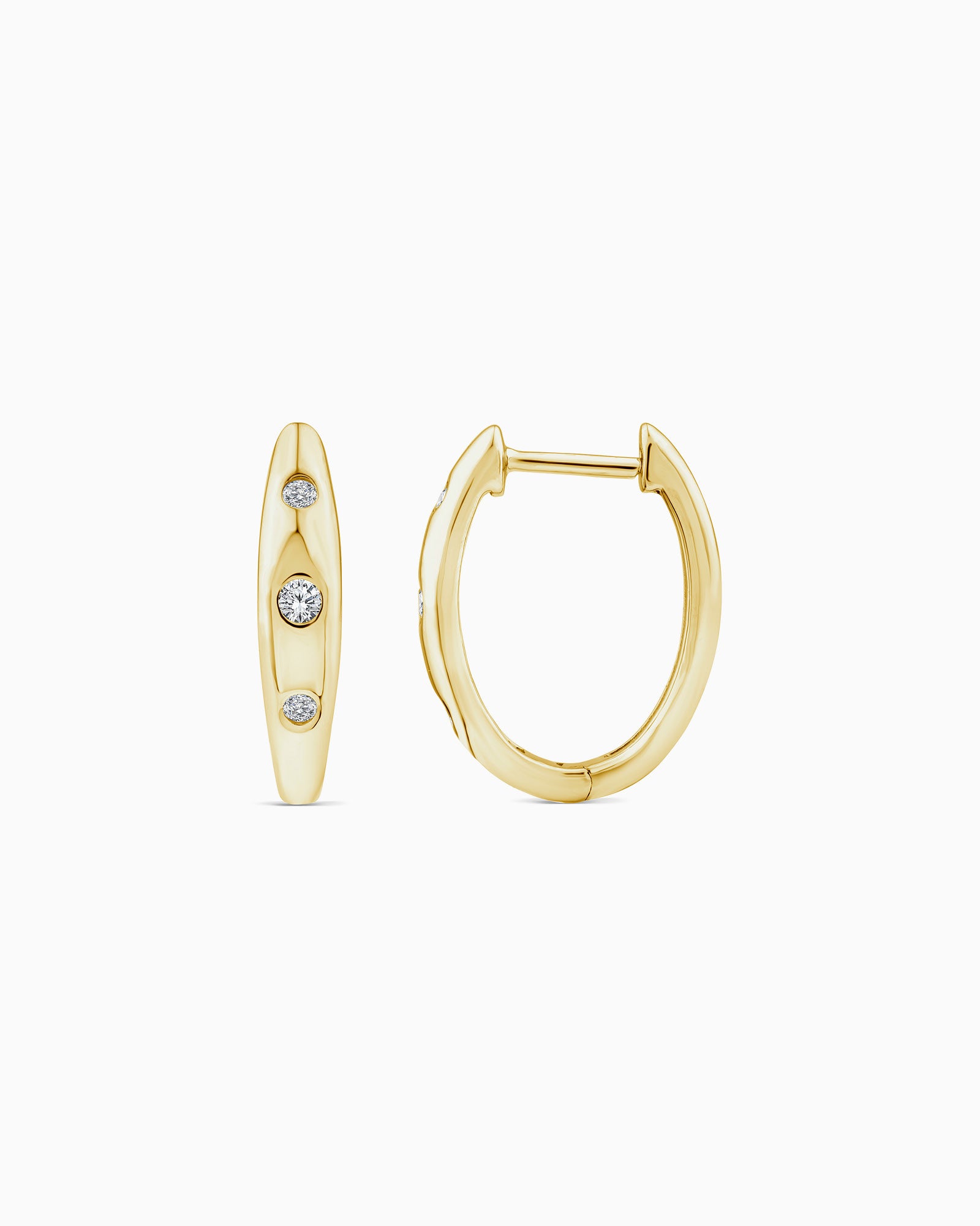Flow 9K Gold 0.10ct Lab Grown Diamond 3-Stone Huggie Earrings