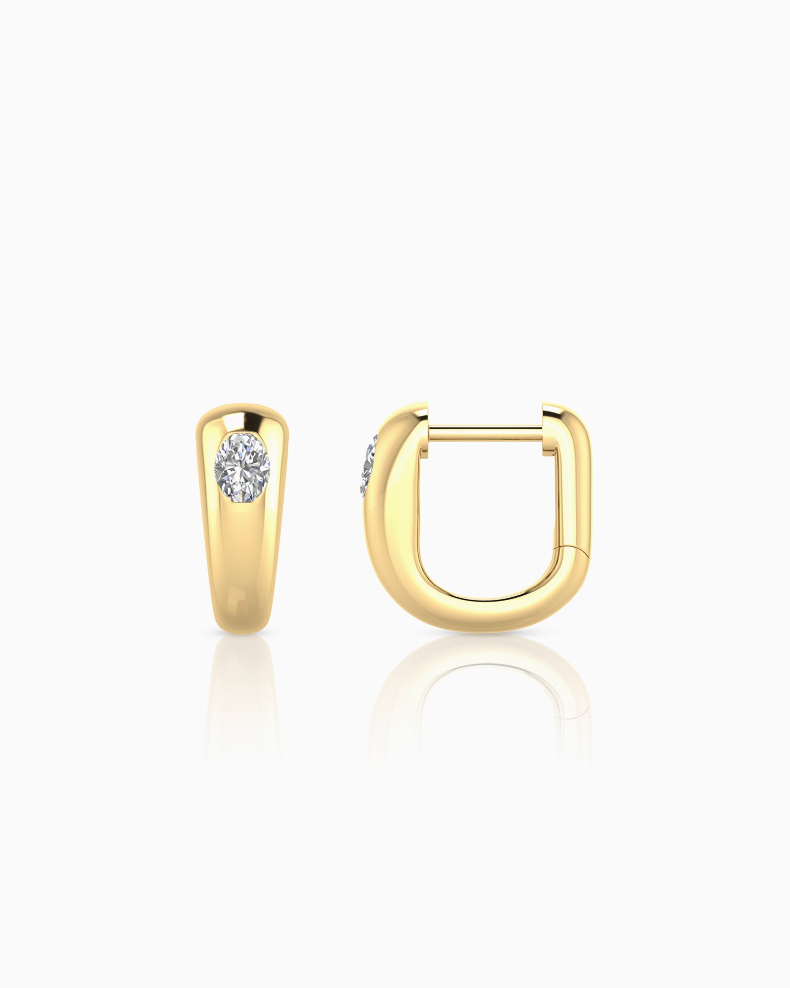 Flow 9K Gold Oval 0.20ct Lab Grown Diamond Offset Huggie Earrings