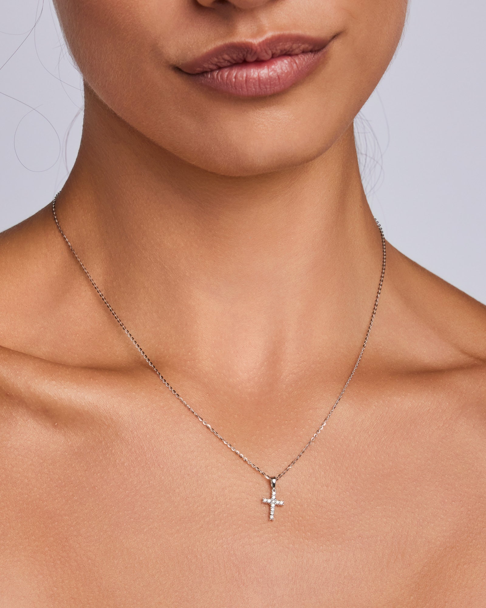 Memento 9K White Gold 0.10ct Lab Grown Diamond Cross Pendant