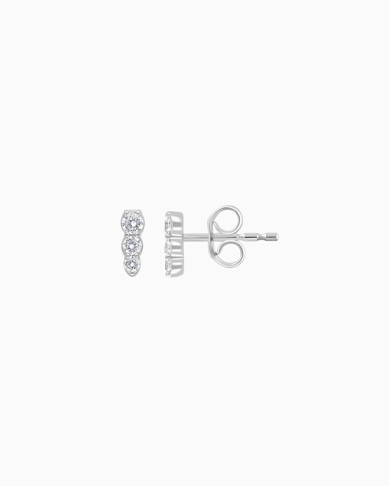 Signature 9K White Gold 0.16ct Lab Grown Diamond Vertical 3-Stone Cluster Stud Earrings