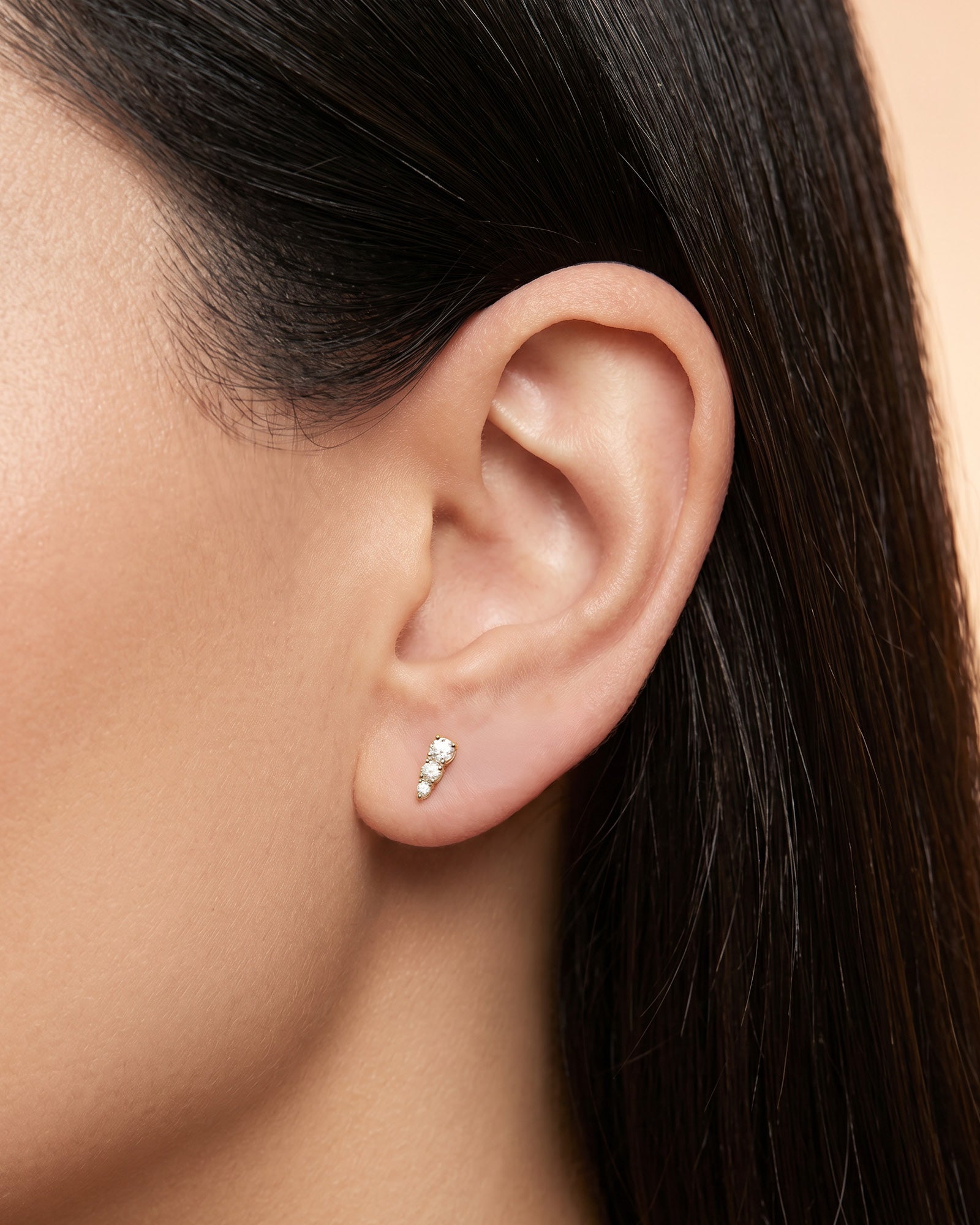 Signature 9K Gold 0.16ct Lab Grown Diamond Vertical 3-Stone Cluster Stud Earrings