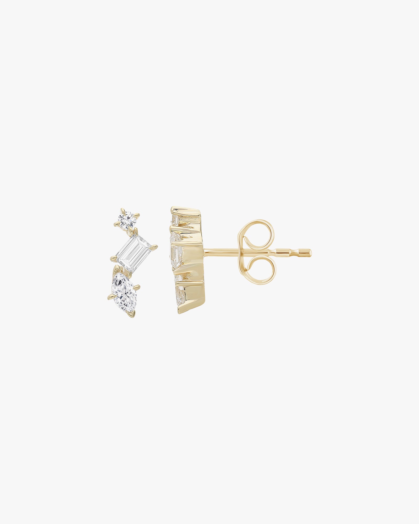 Radiance 9K Gold 0.36ct Lab Grown Diamond Marquise & Baguette 3-Stone Cluster Stud Earrings