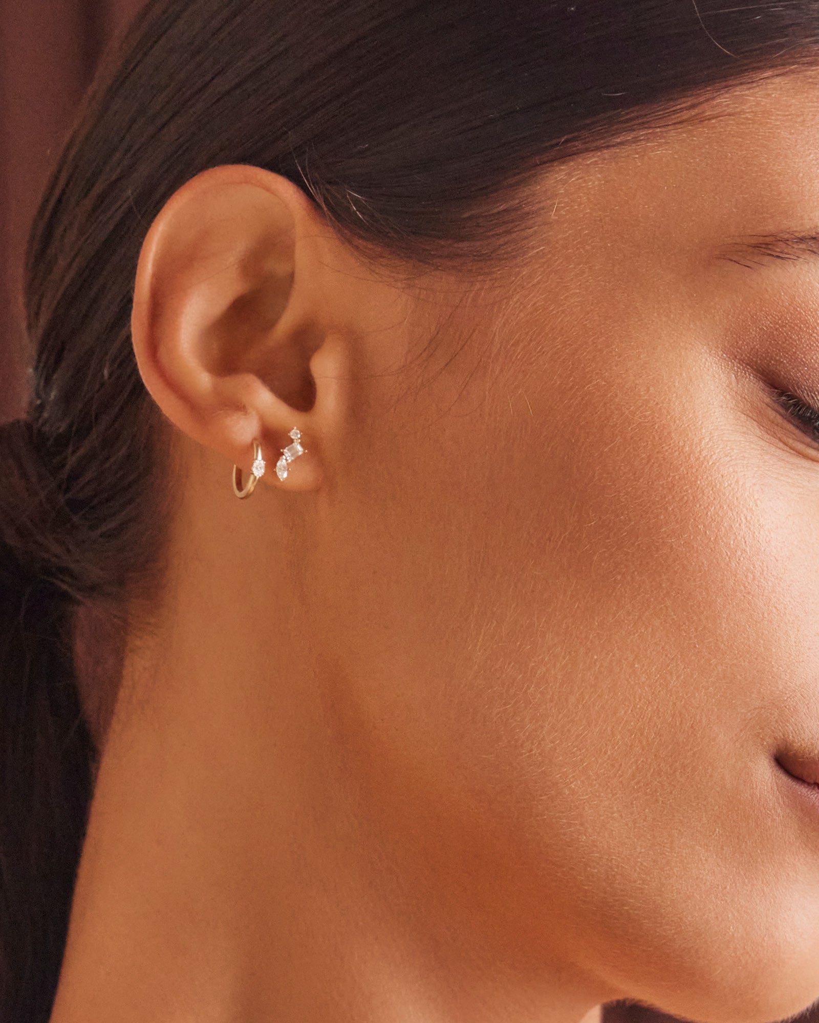 Radiance 9K Gold 0.36ct Lab Grown Diamond Marquise & Baguette 3-Stone Cluster Stud Earrings