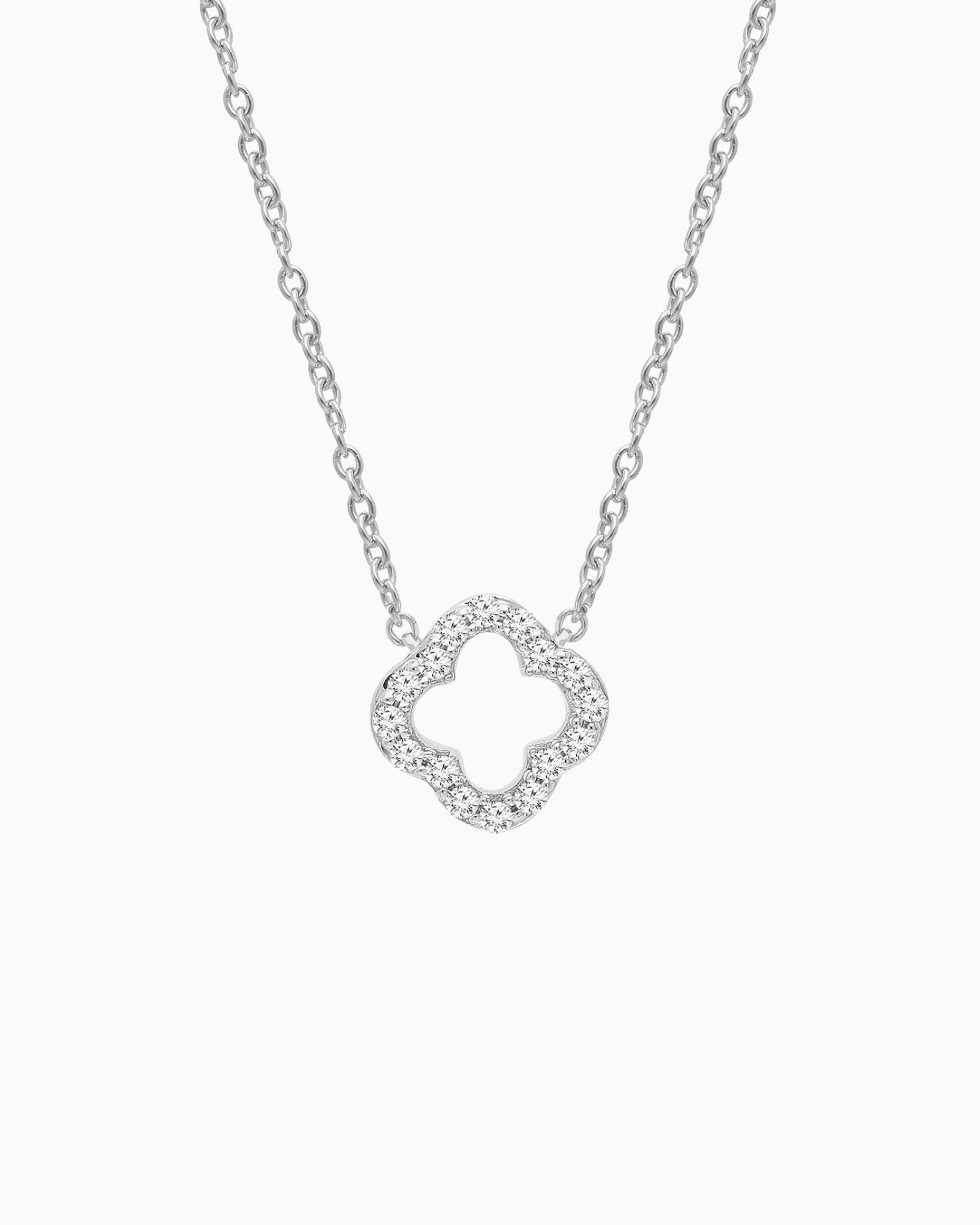 Signature 9K White Gold Lab Grown Diamond Clover Necklace