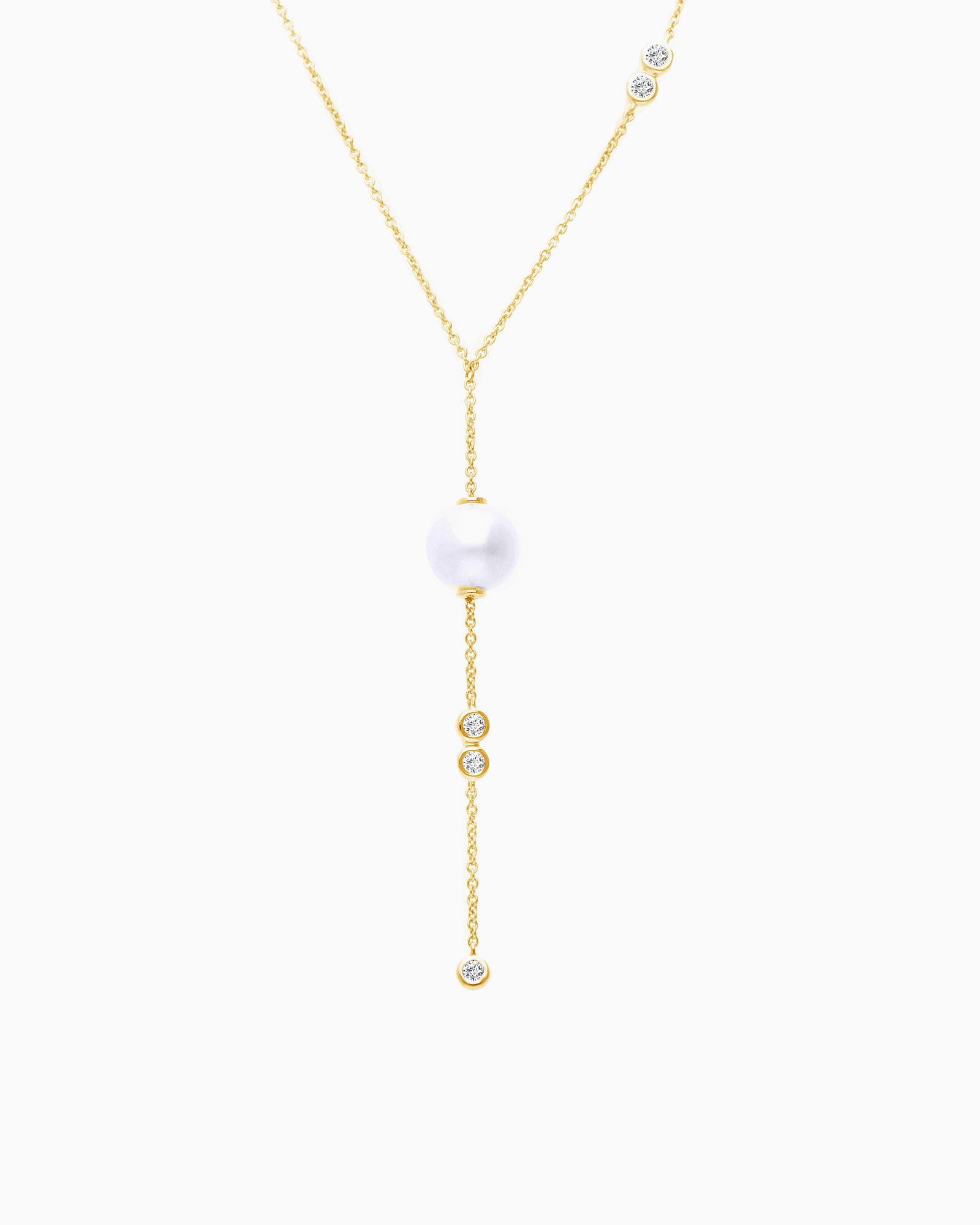 Eternal 9K Gold Intermittant Lab Grown Diamond & Freshwater Pearl Drop Necklace