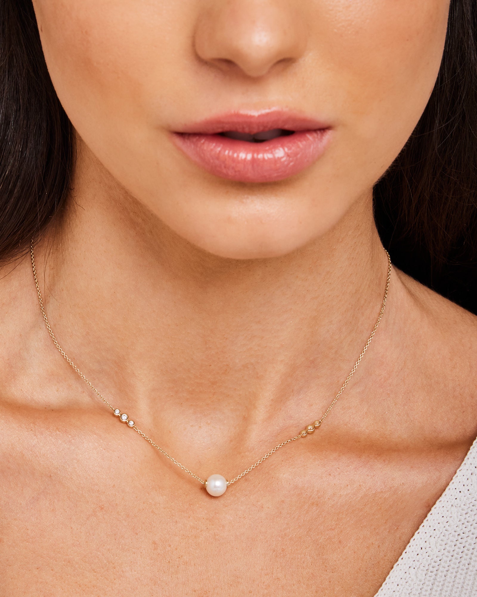 Eternal 9K Gold Lab Grown Diamond & Freshwater Pearl Necklace