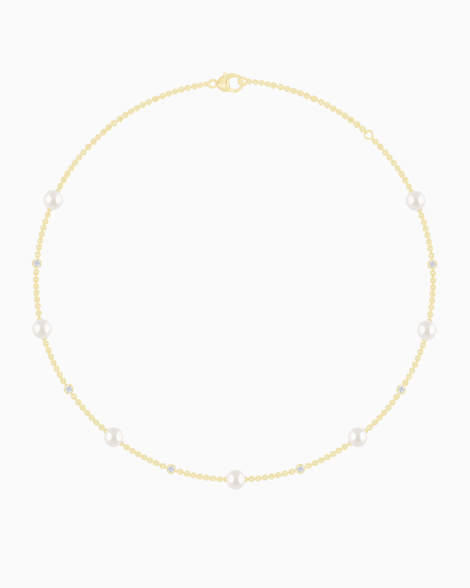 Eternal 9K Gold Intermittant Lab Grown Diamond & Freshwater Pearl Necklace