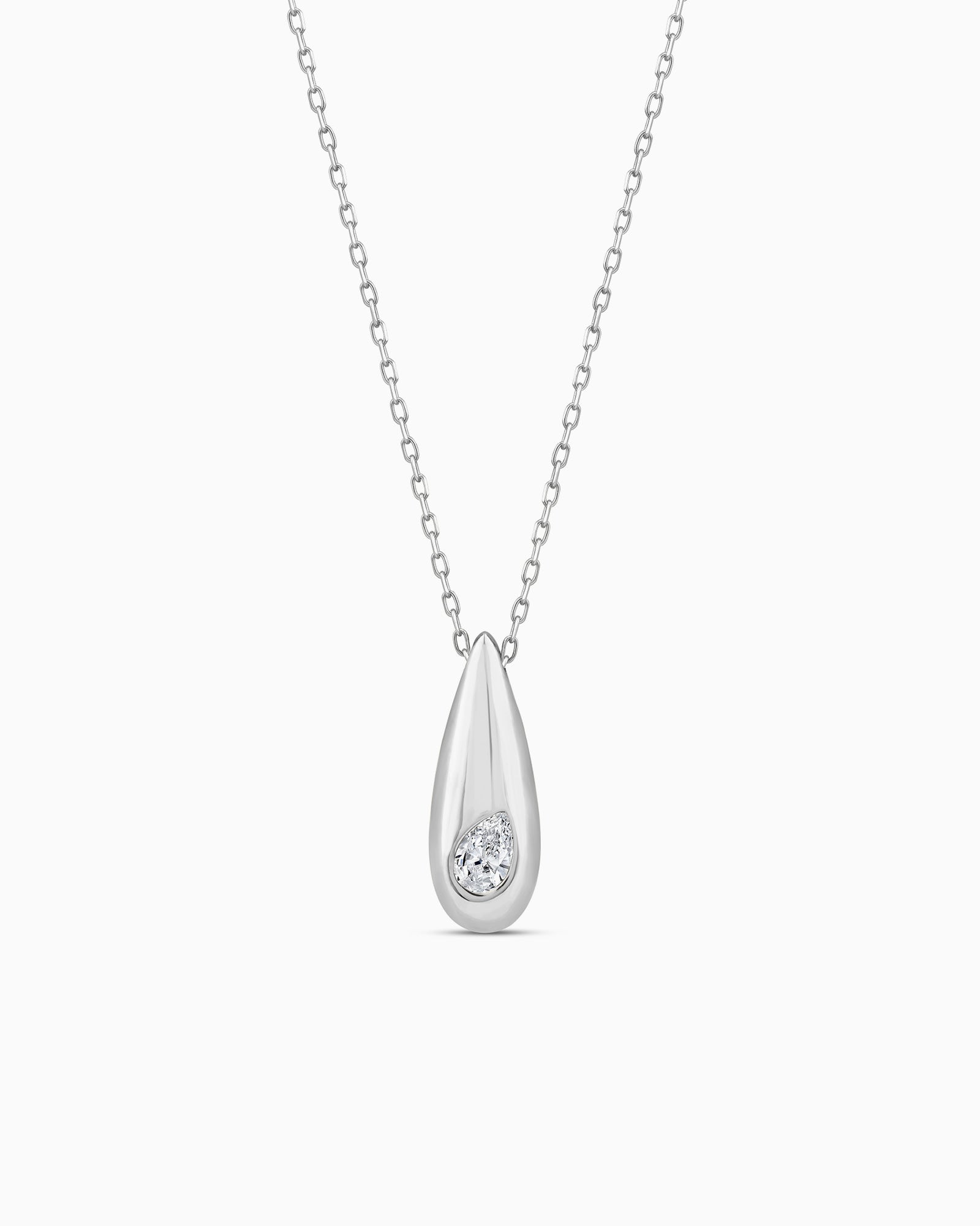 Flow 9K White Gold 0.12ct Lab Grown Diamond Pear Necklace