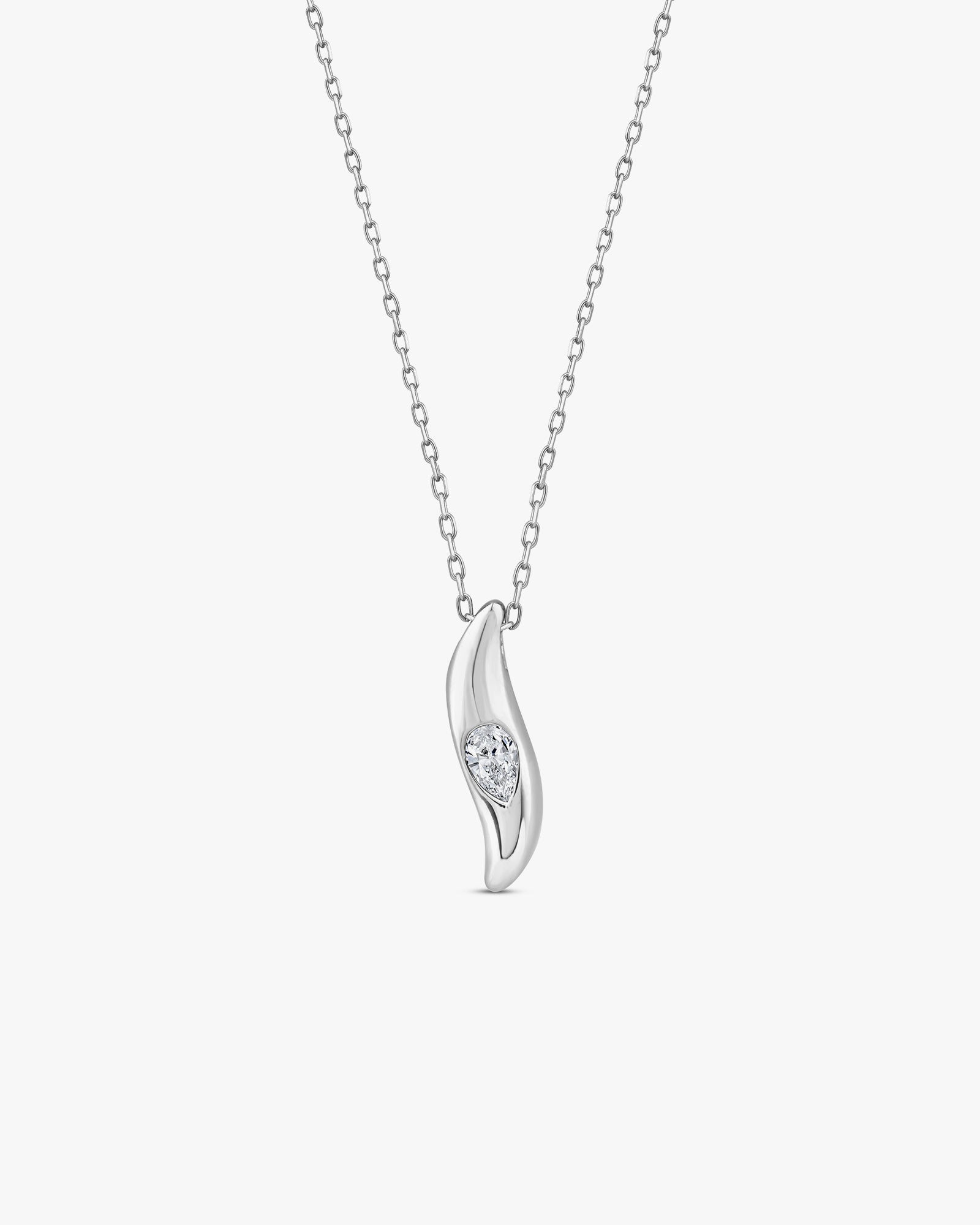 Flow 9K White Gold 0.12ct Pear Lab Grown Diamond Wave Necklace