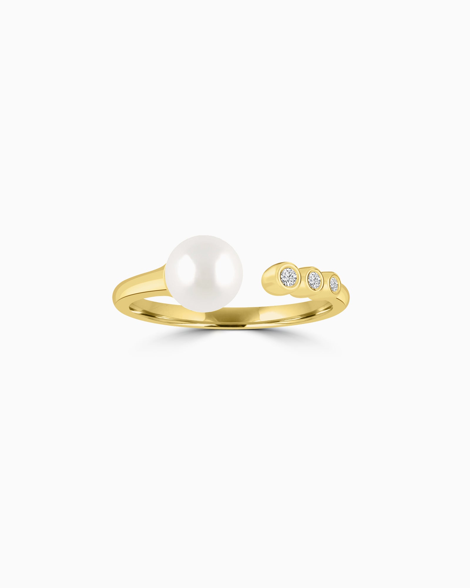 Eternal 9K Gold Lab Grown Diamond & Freshwater Pearl Open Ring