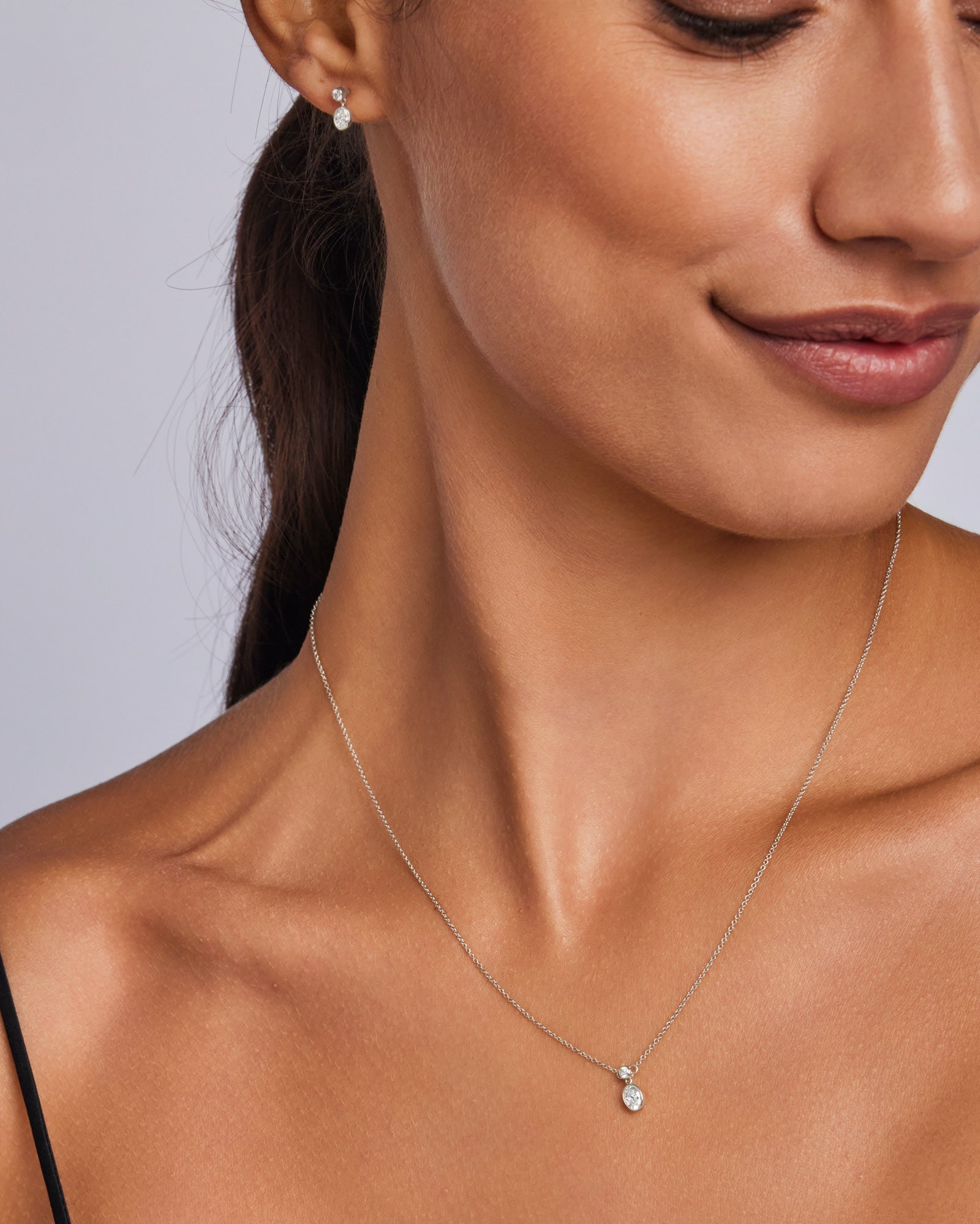 Radiance 9K White Gold 0.25ct Oval Lab Grown Diamond Drop Necklace