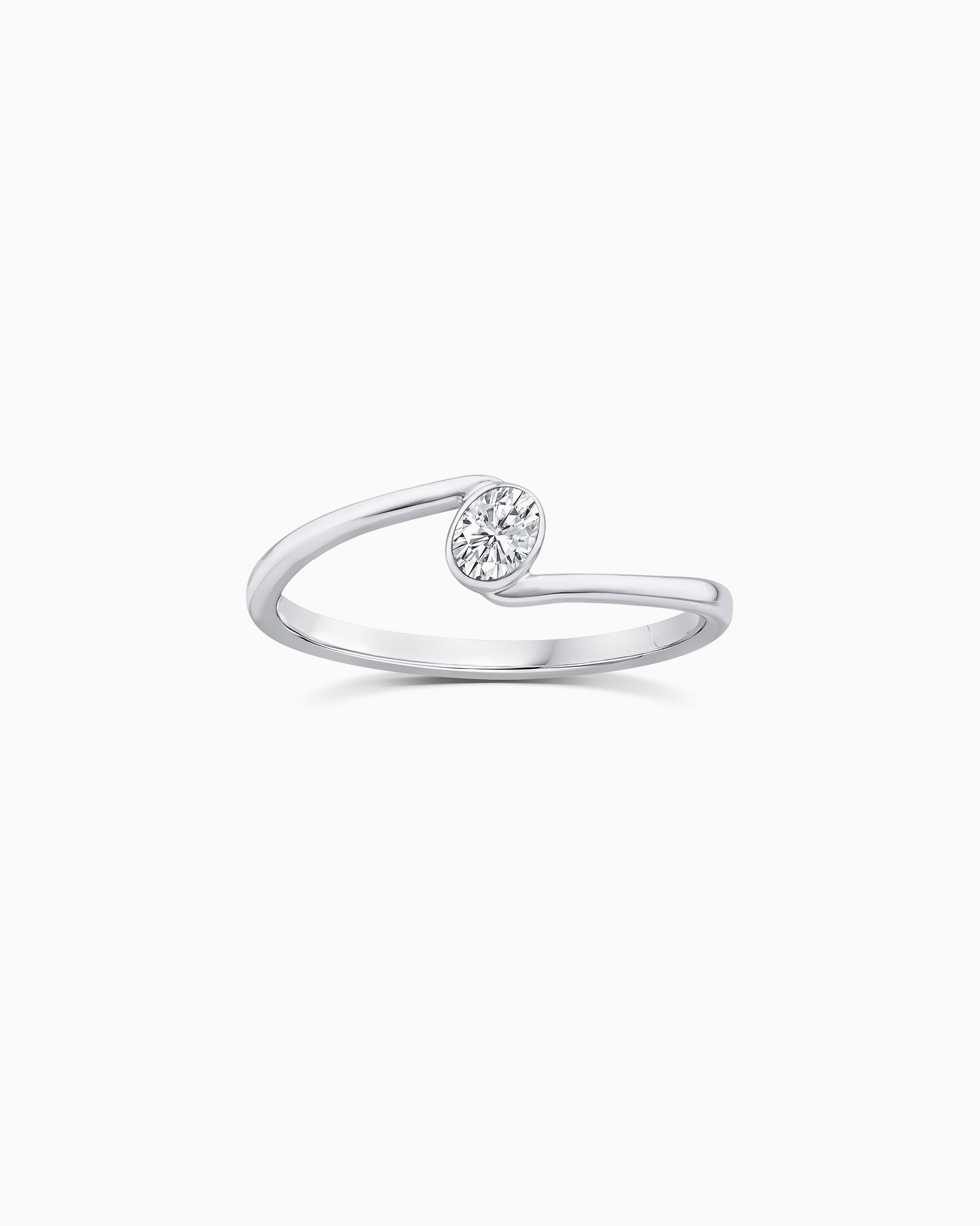 Radiance 9K White Gold Offset Oval Lab Grown Diamond Ring