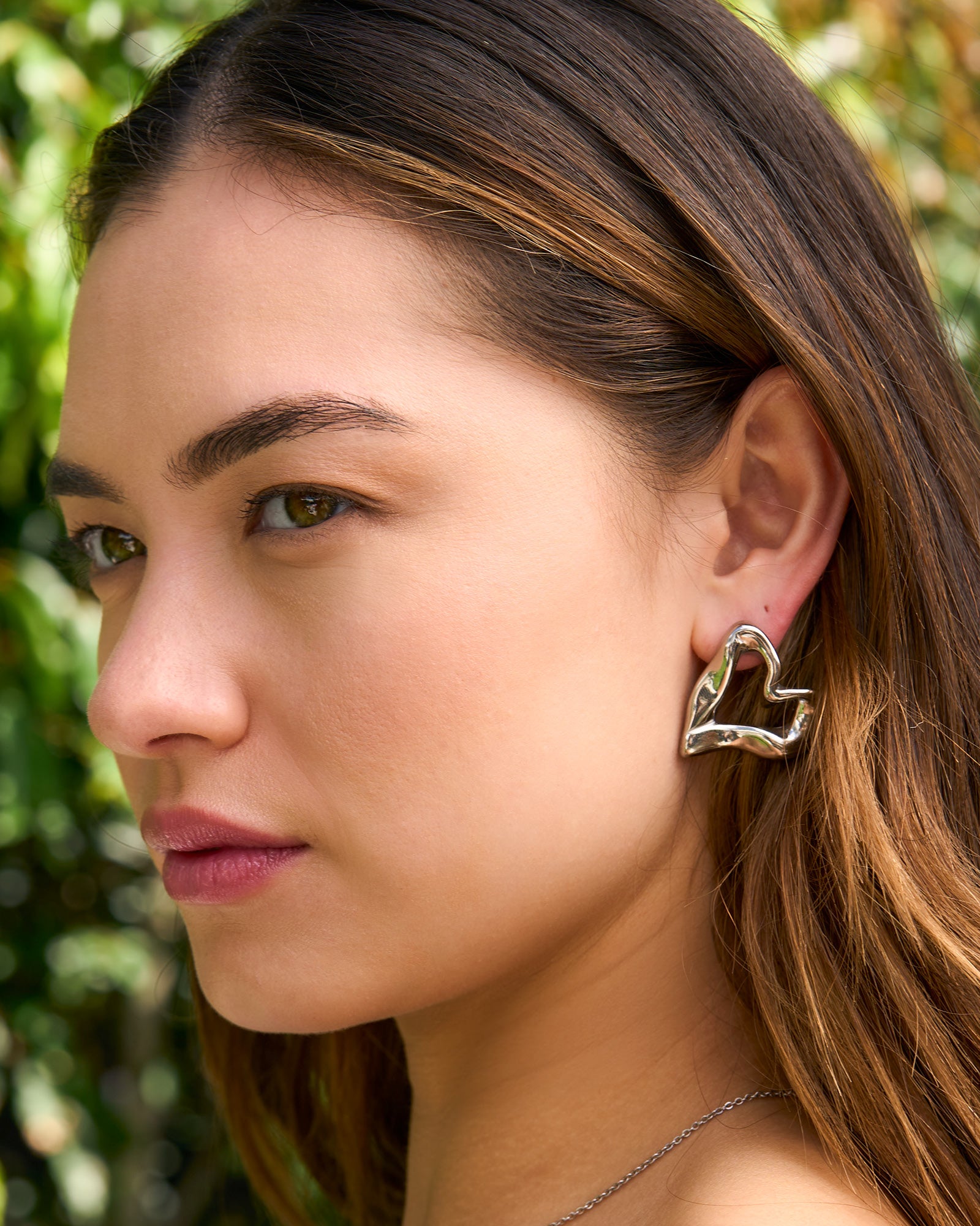 Aurelia Organic Heart Stud Earrings in Silver