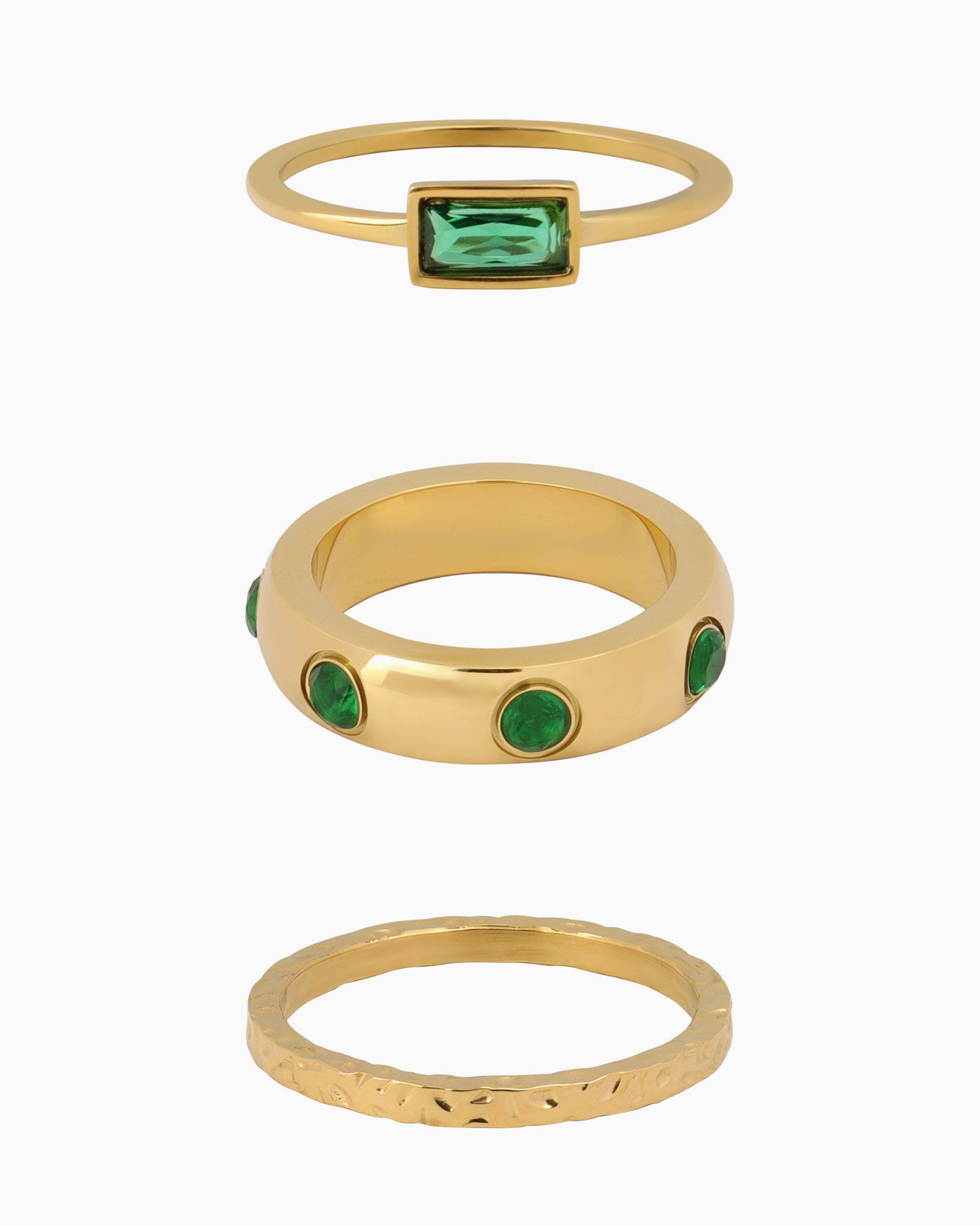 Green & Gold Ring Stack Set