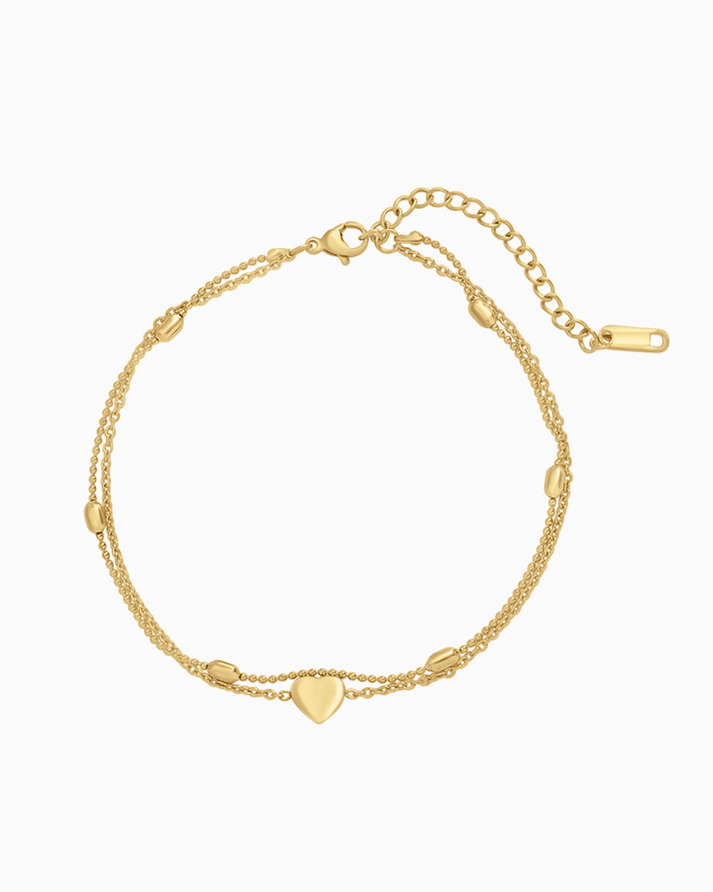 Essentials Heart & Bead Double Chain Anklet Gold | Zoe Olivia Jewellery Australia