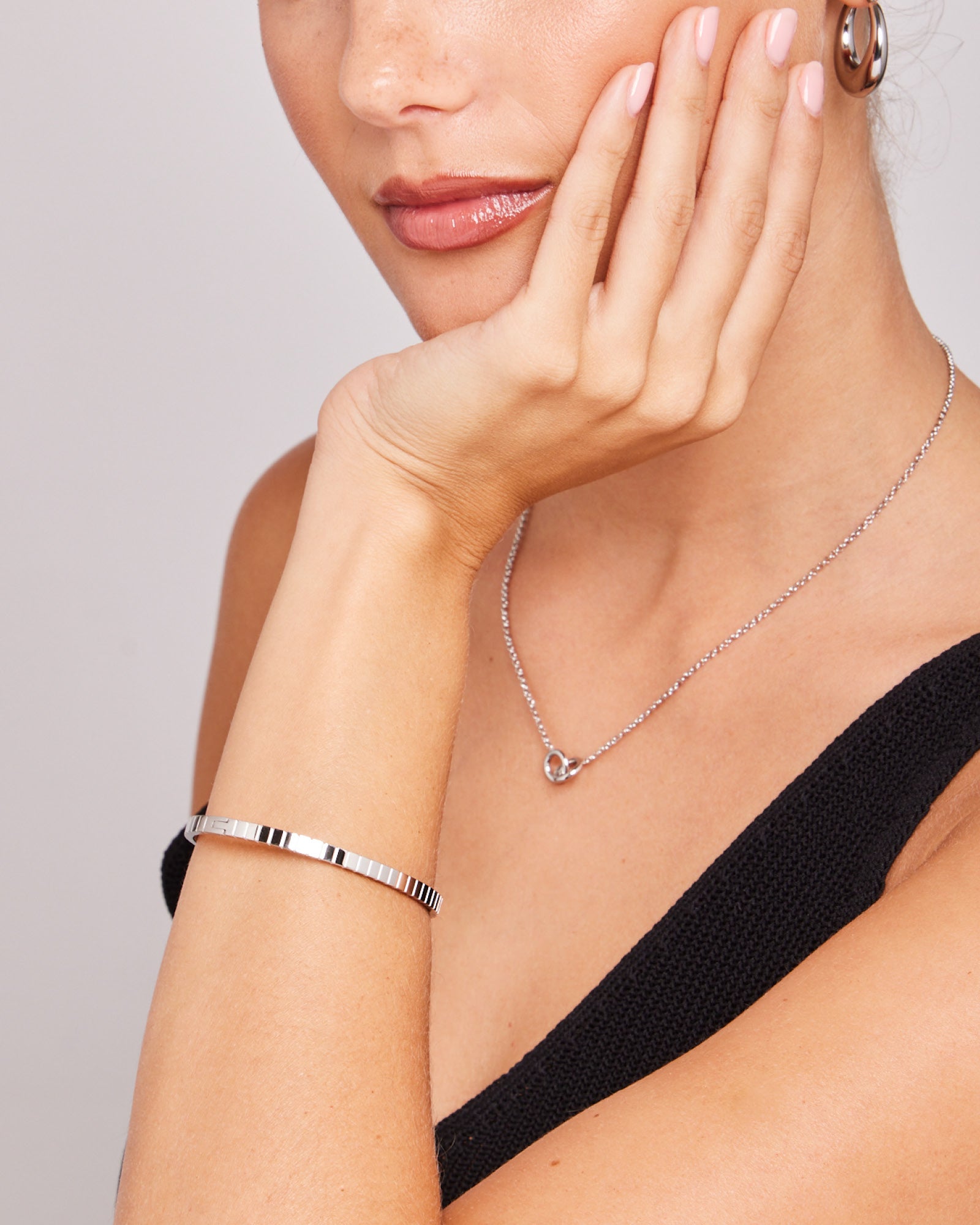 Silver Chain & Bangle Bracelet Set
