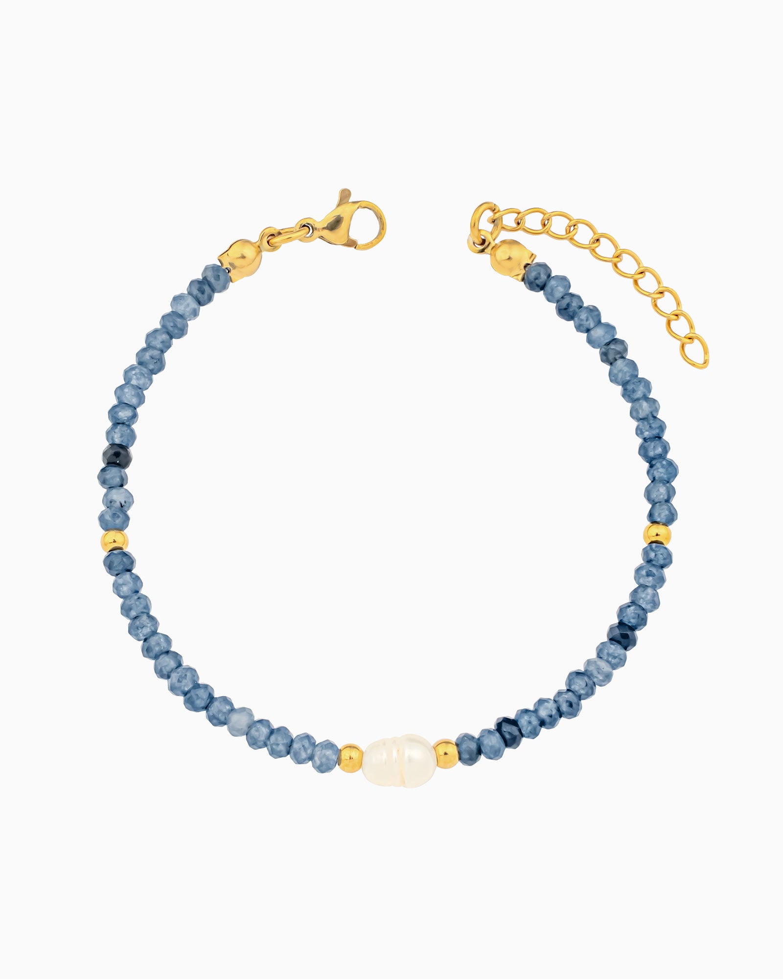 Solara Dark Blue Jade & Cultured Freshwater Pearl Bracelet | Zoe Olivia Jewellery Australia