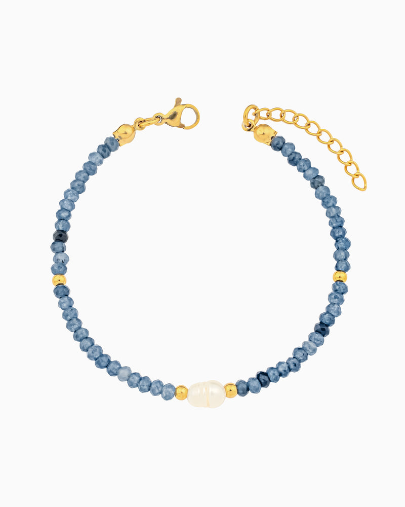 Solara Dark Blue Jade & Cultured Freshwater Pearl Bracelet | Zoe Olivia Jewellery Australia