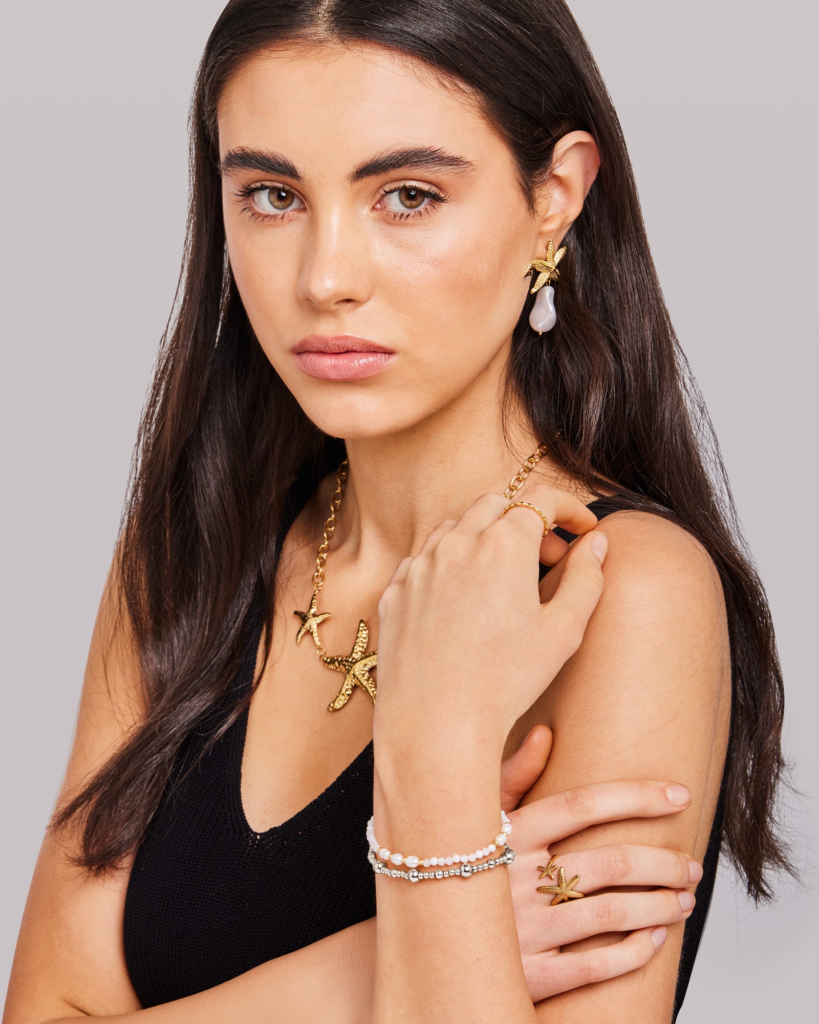 Solara Moonstone & Amazonite Gold Beaded Bracelet Set