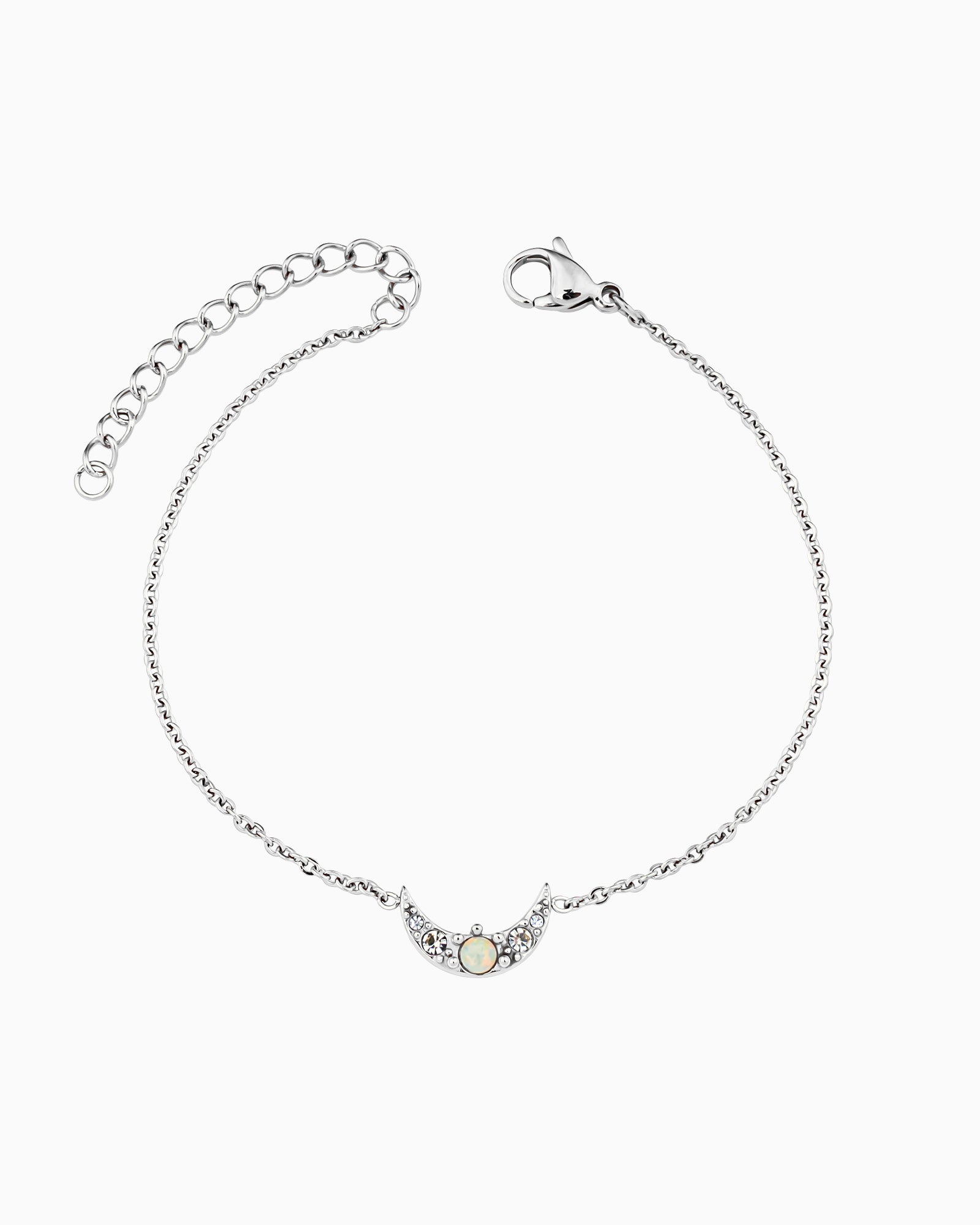 Iridescent Opal and Cubic Zirconia Moon Bracelet in Silver | Zoe Olivia Jewellery Australia