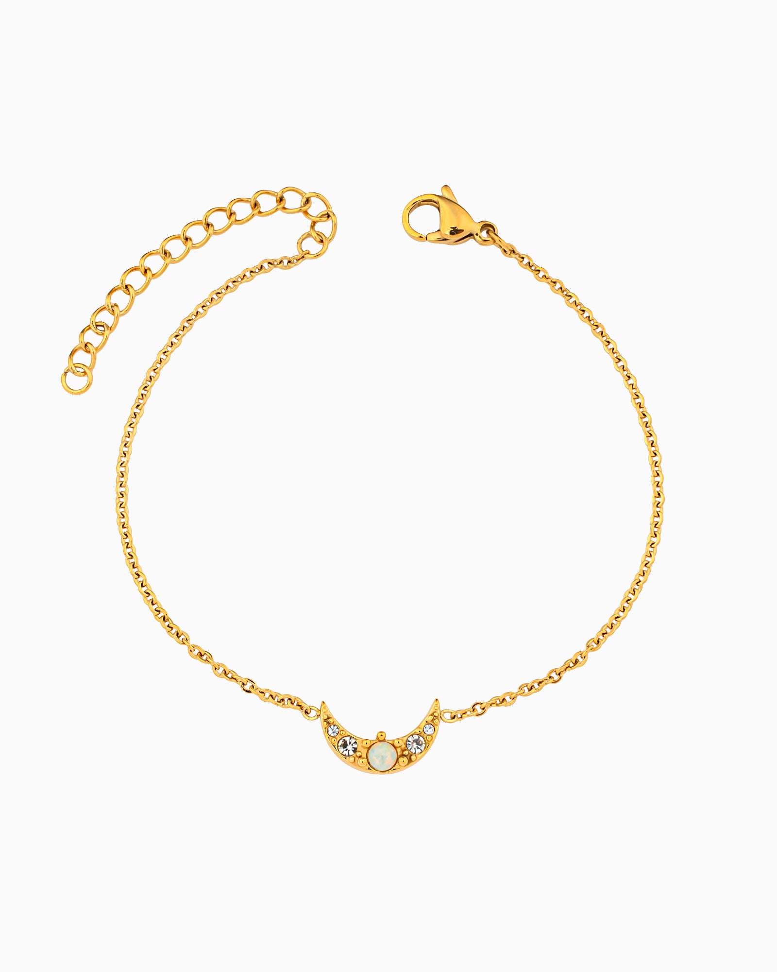 Iridescent Opal and Cubic Zirconia Moon Bracelet in Gold | Zoe Olivia Jewellery Australia