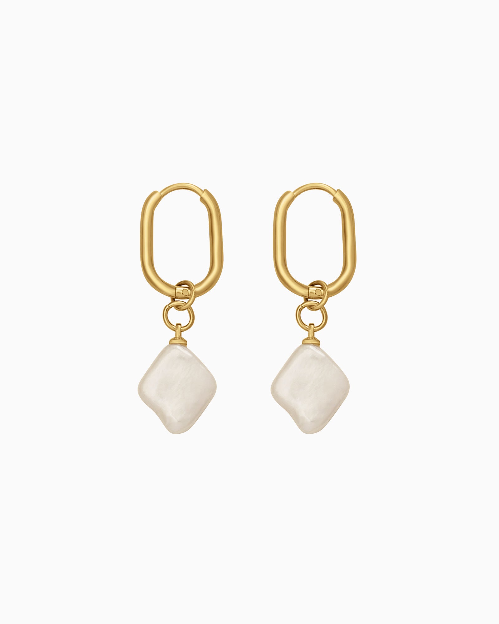 Opaline Organic Freshwater Pearl Oval Drop Huggie Hoops