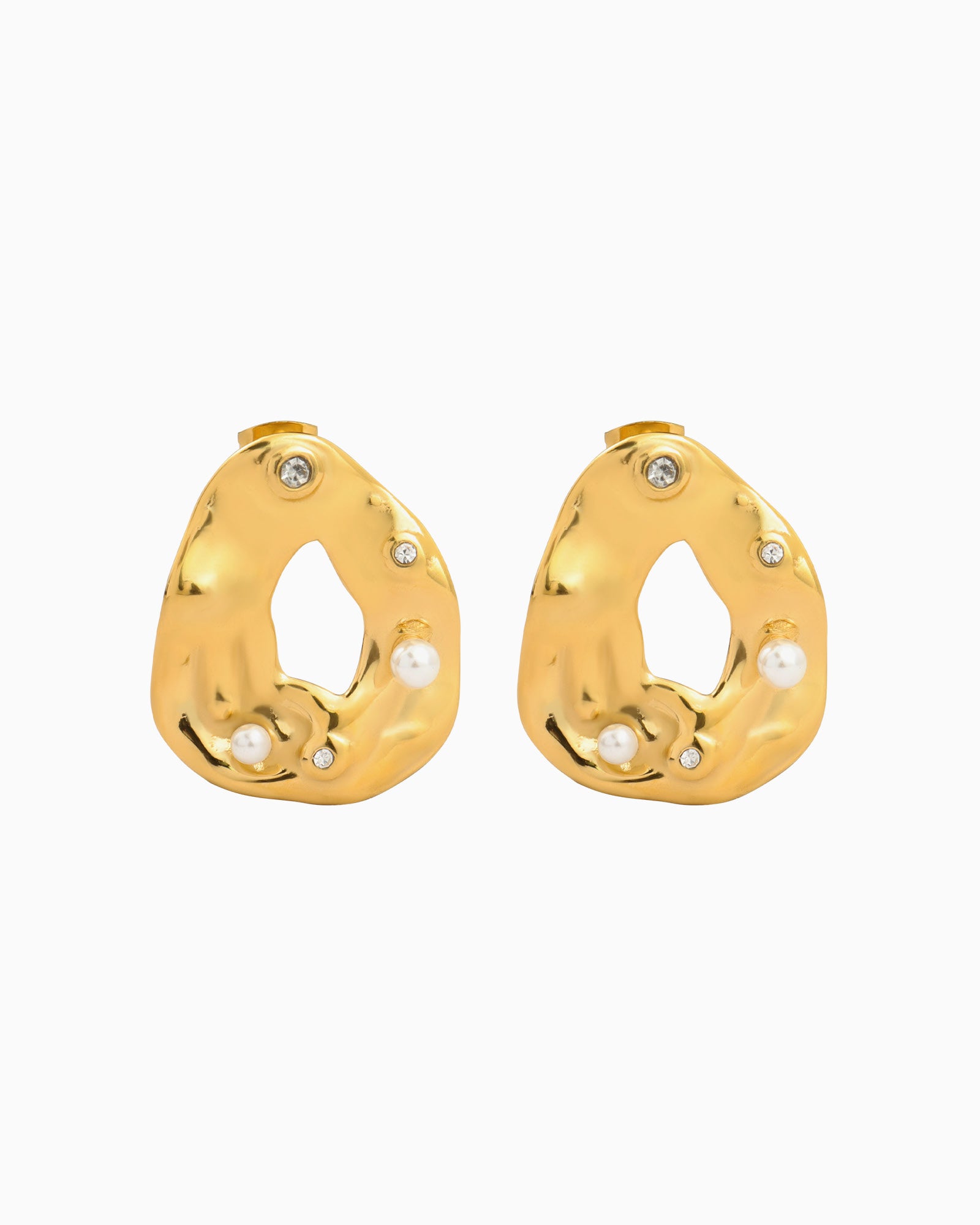 Opaline Open Centre Pearl Hammered Stud Earrings