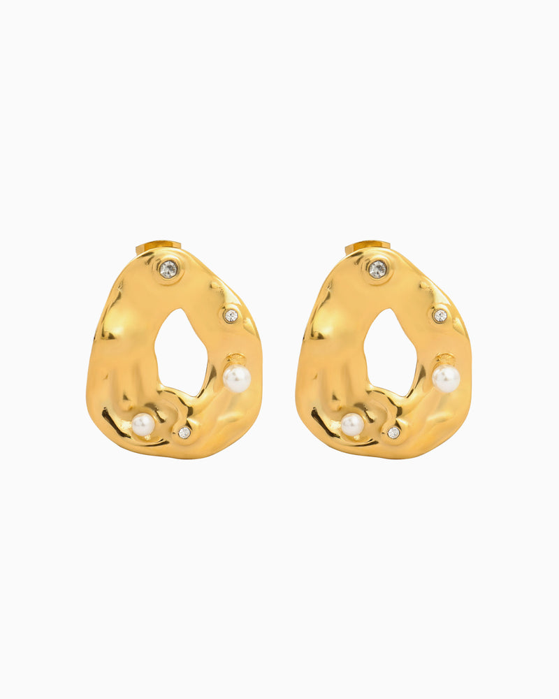 Opaline Open Centre Pearl Hammered Stud Earrings