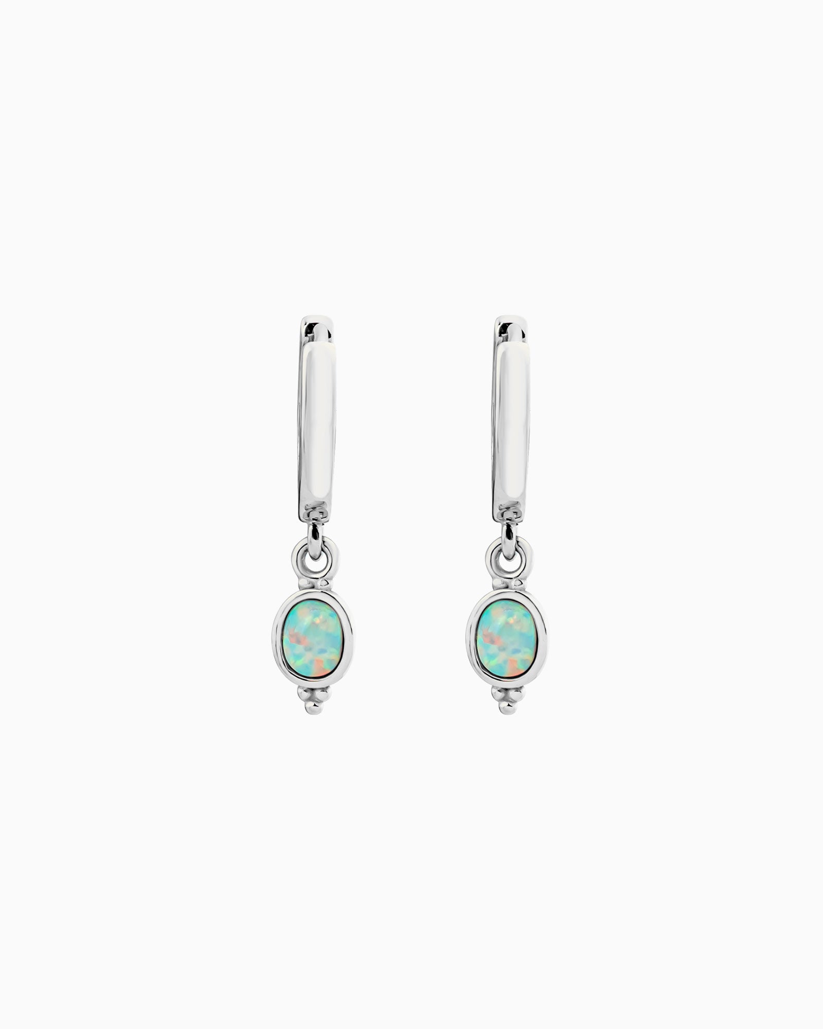 Iridescent Opal Oval Drop Earrings in Silver | Zoe Olivia Jewellery Australia