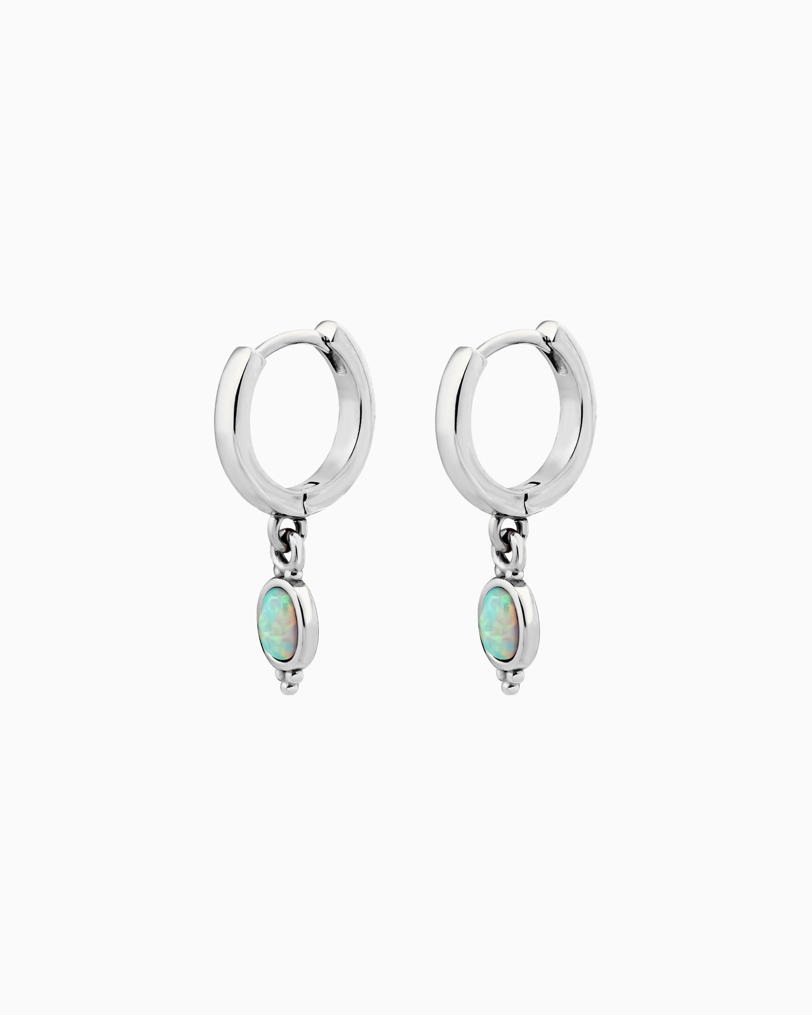 Iridescent Opal Oval Drop Earrings in Silver | Zoe Olivia Jewellery Australia