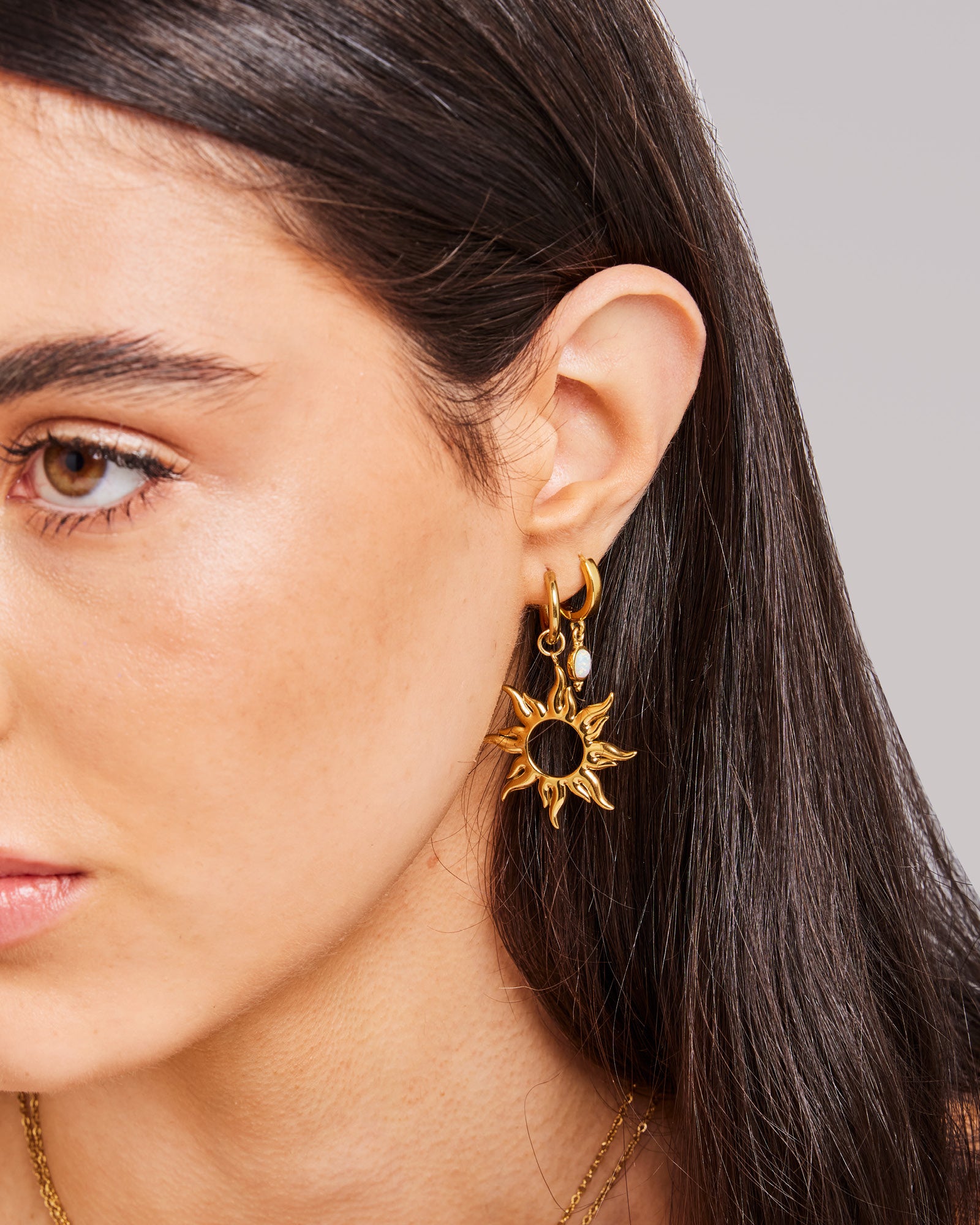 Iridescent Opal Oval Drop Earrings in Gold | Zoe Olivia Jewellery Australia