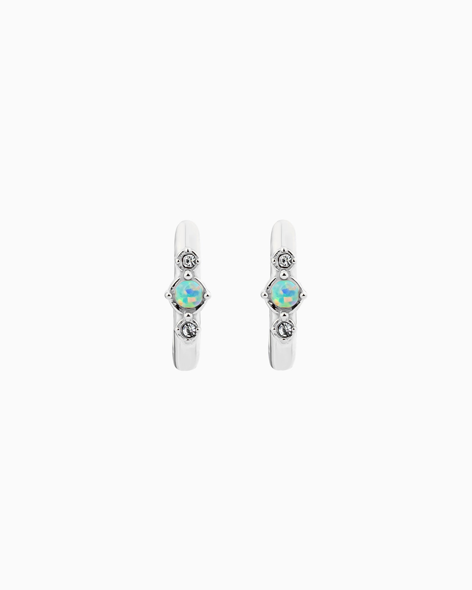 Iridescent Opal & Cubic Zirconia Huggies in Silver | Zoe Olivia Jewellery Australia